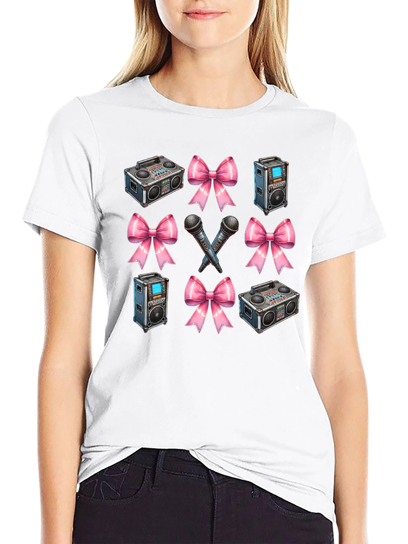 Retro Music Patterned Black T-Shirt