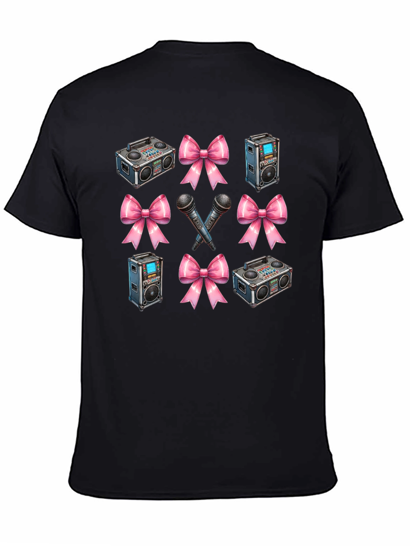 Retro Music Patterned Black T-Shirt