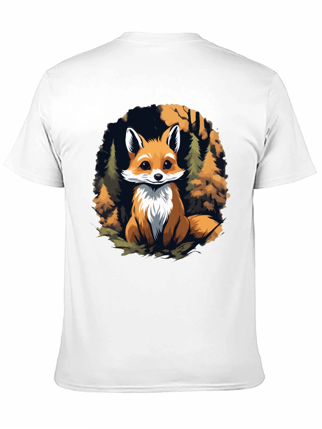 Fox in Forest Graphic Print Black T-Shirt