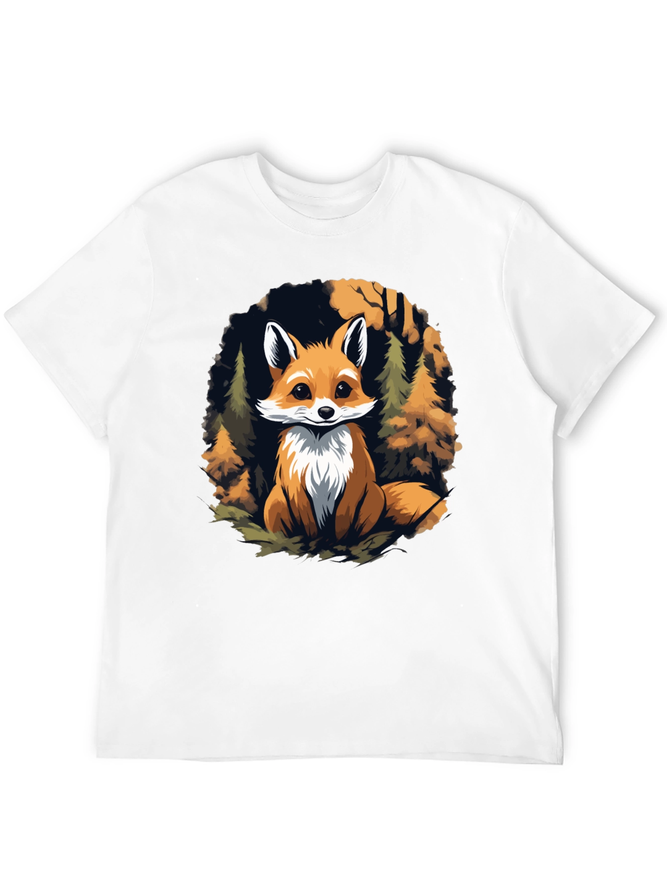 Fox in Forest Graphic Print Black T-Shirt