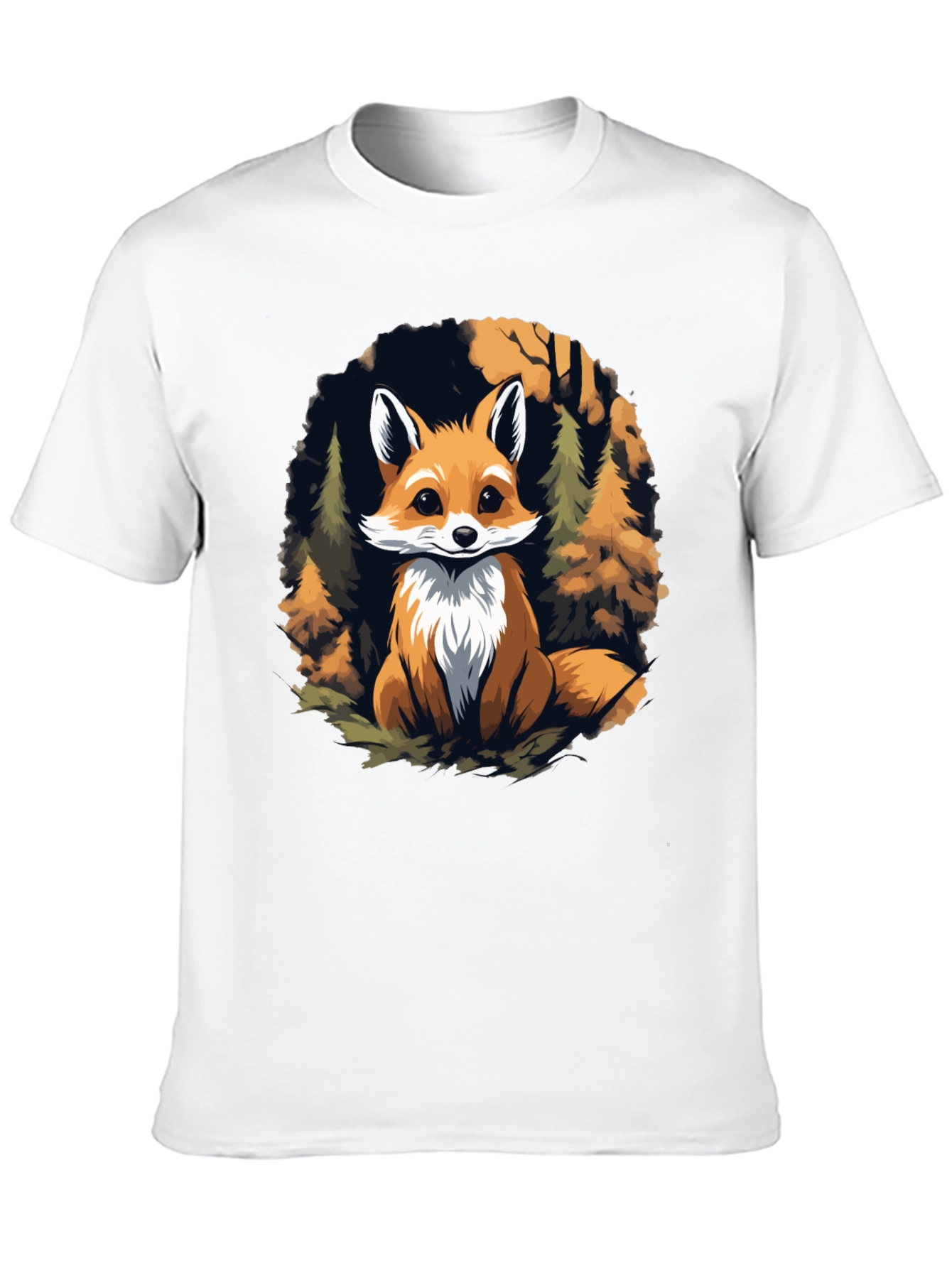 Fox in Forest Graphic Print Black T-Shirt