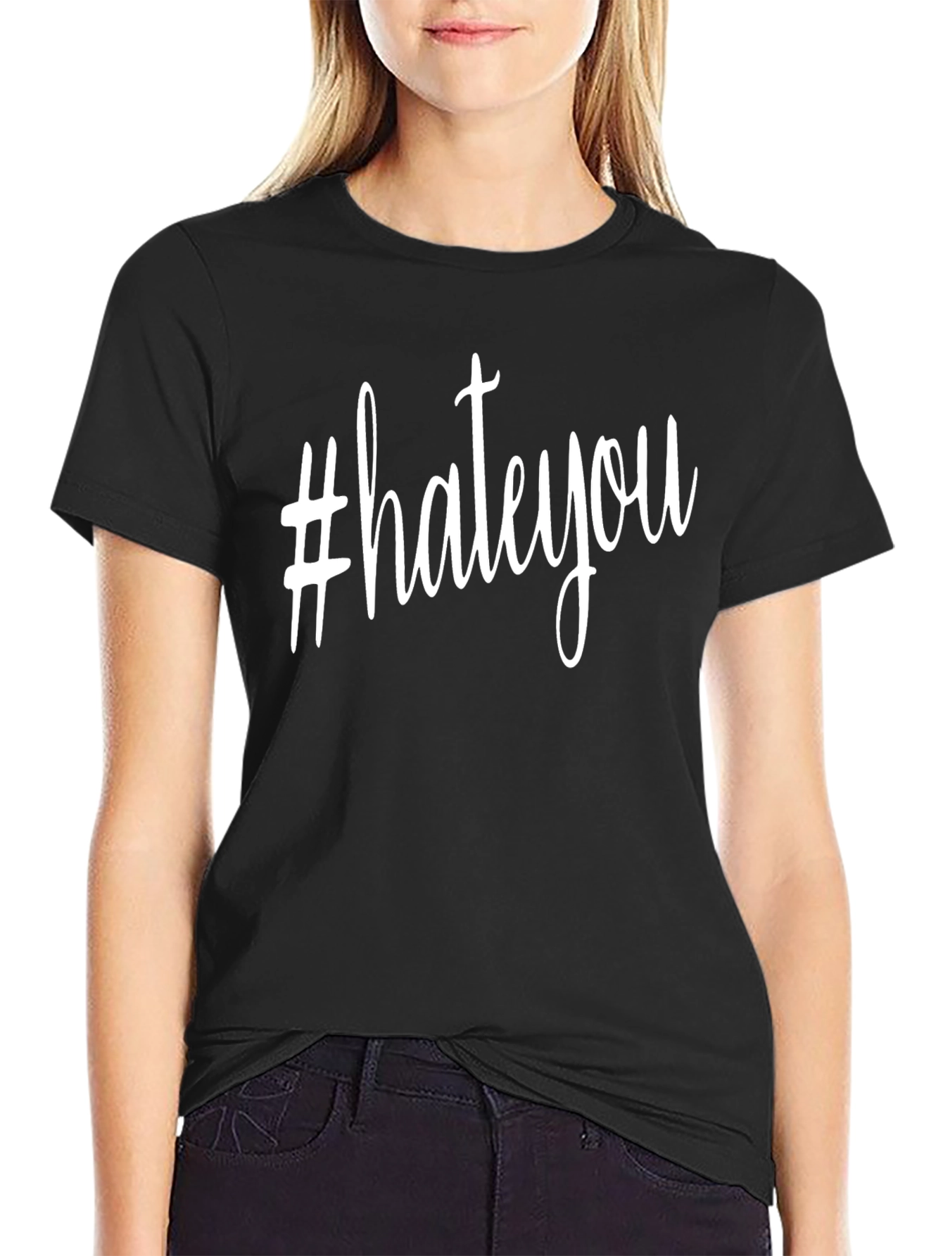 #hateyou Graphic Print Crew Neck T-Shirt