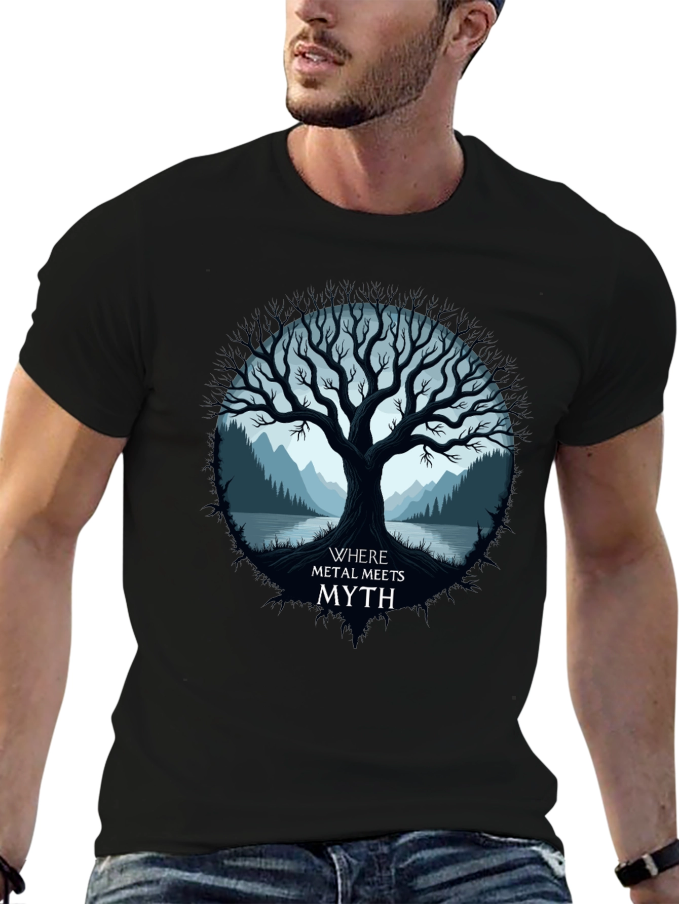 Metal Meets Myth T-Shirt - Tree Design