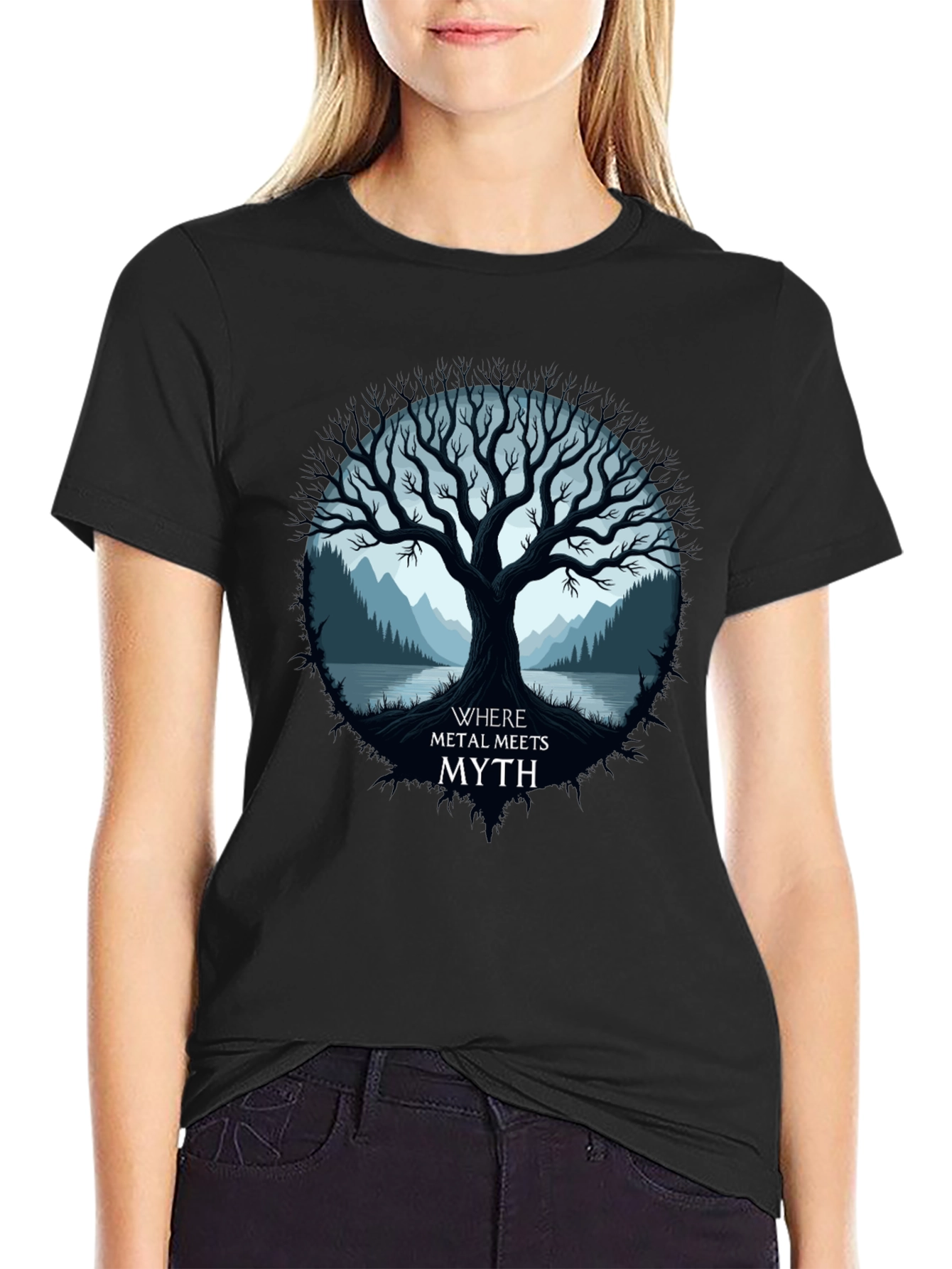 Metal Meets Myth T-Shirt - Tree Design