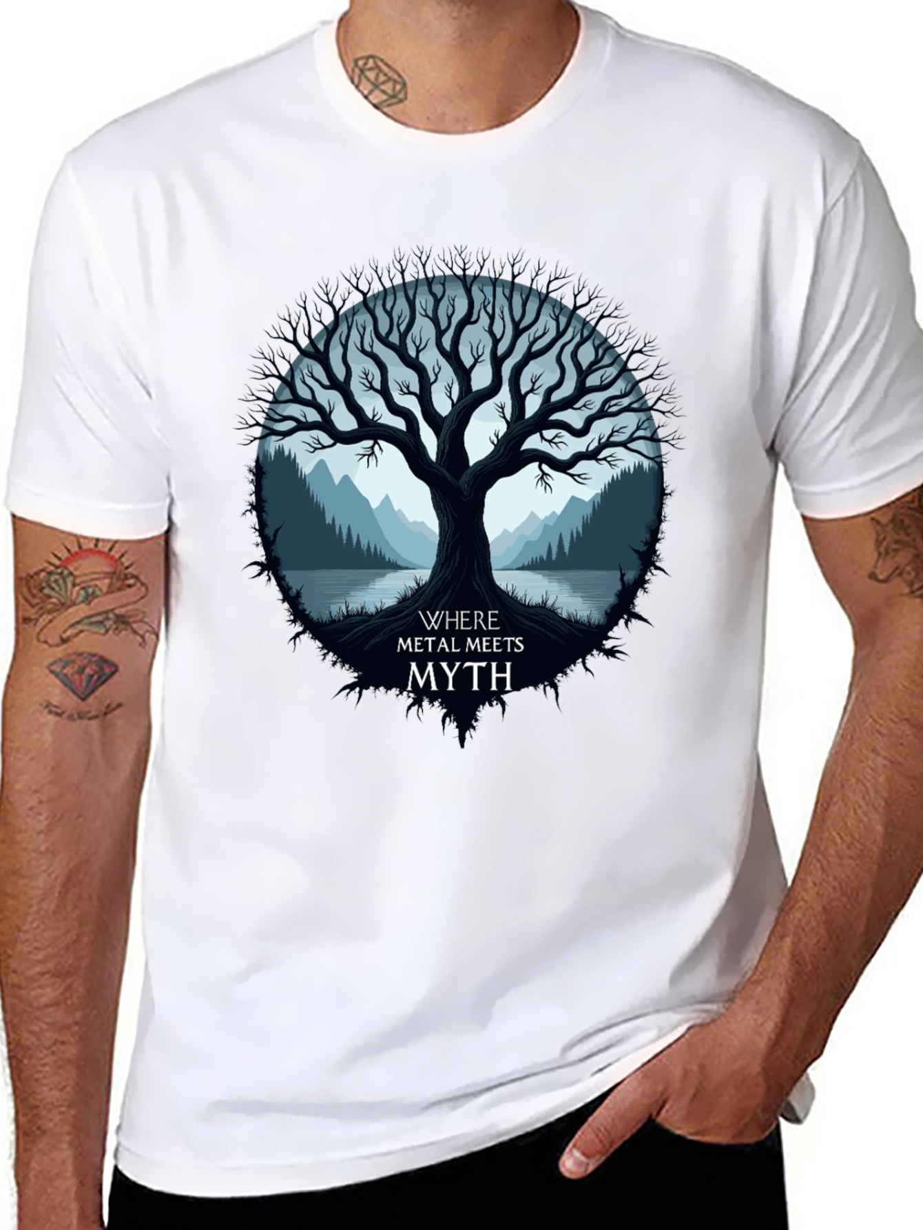 Metal Meets Myth T-Shirt - Tree Design