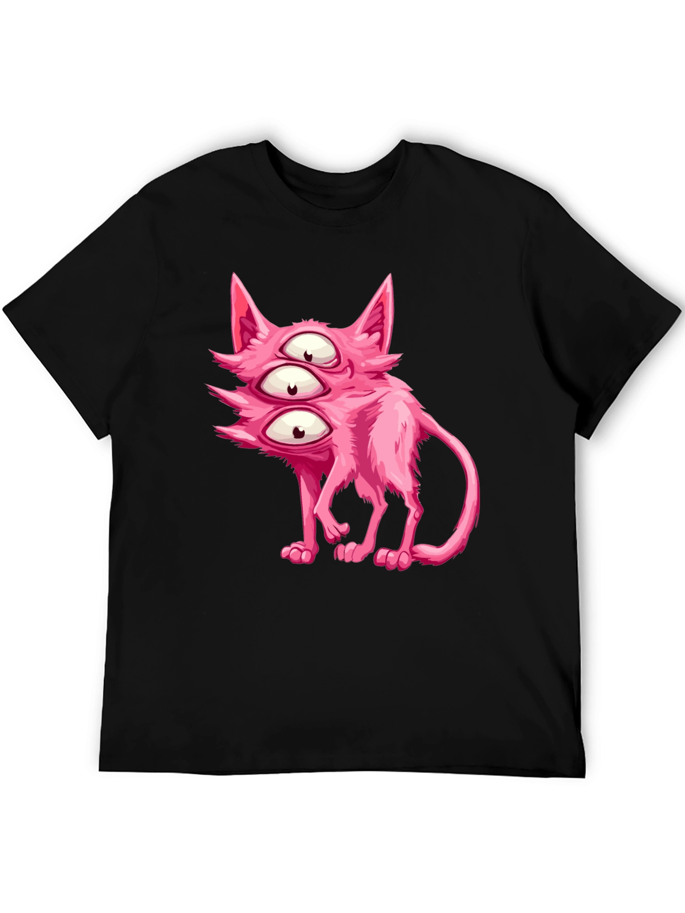 Three-Eyed Pink Monster Cat Graphic Tee