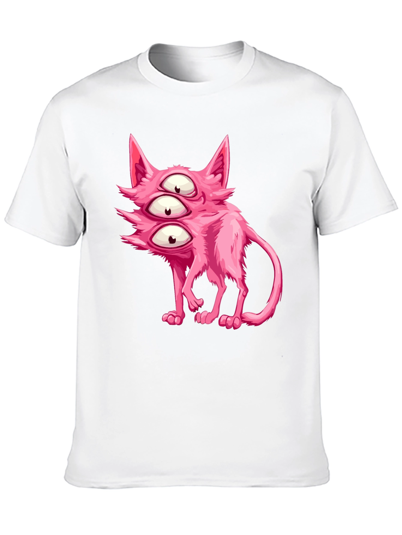 Three-Eyed Pink Monster Cat Graphic Tee