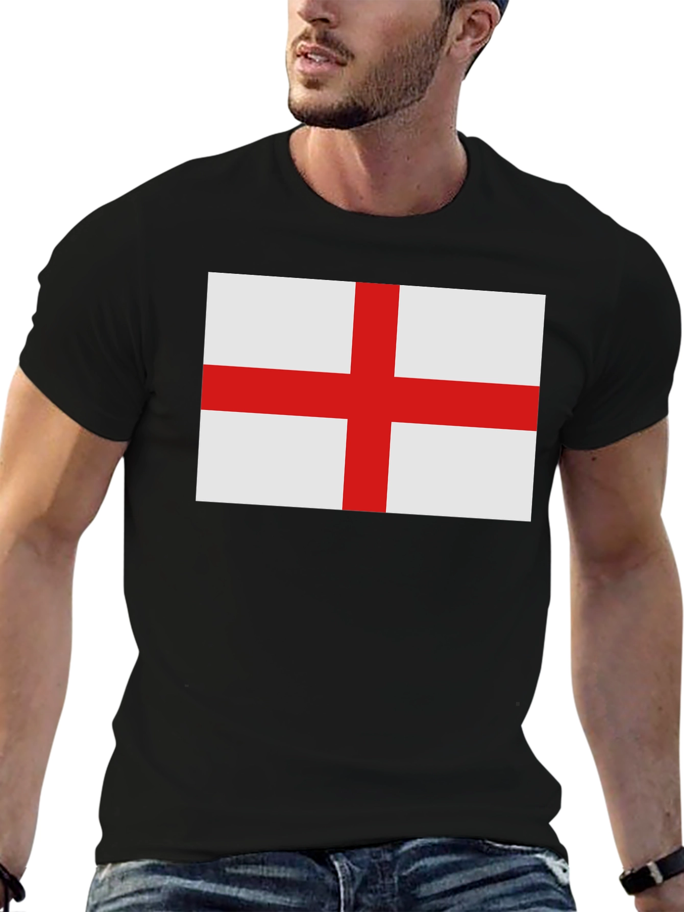 England Flag T-Shirt - Black Cotton Tee