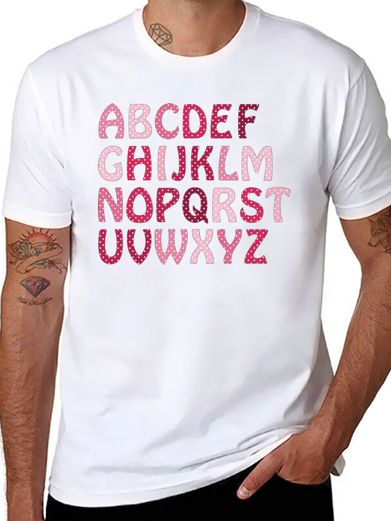 Alphabet Letter Heart Pattern Black T-Shirt