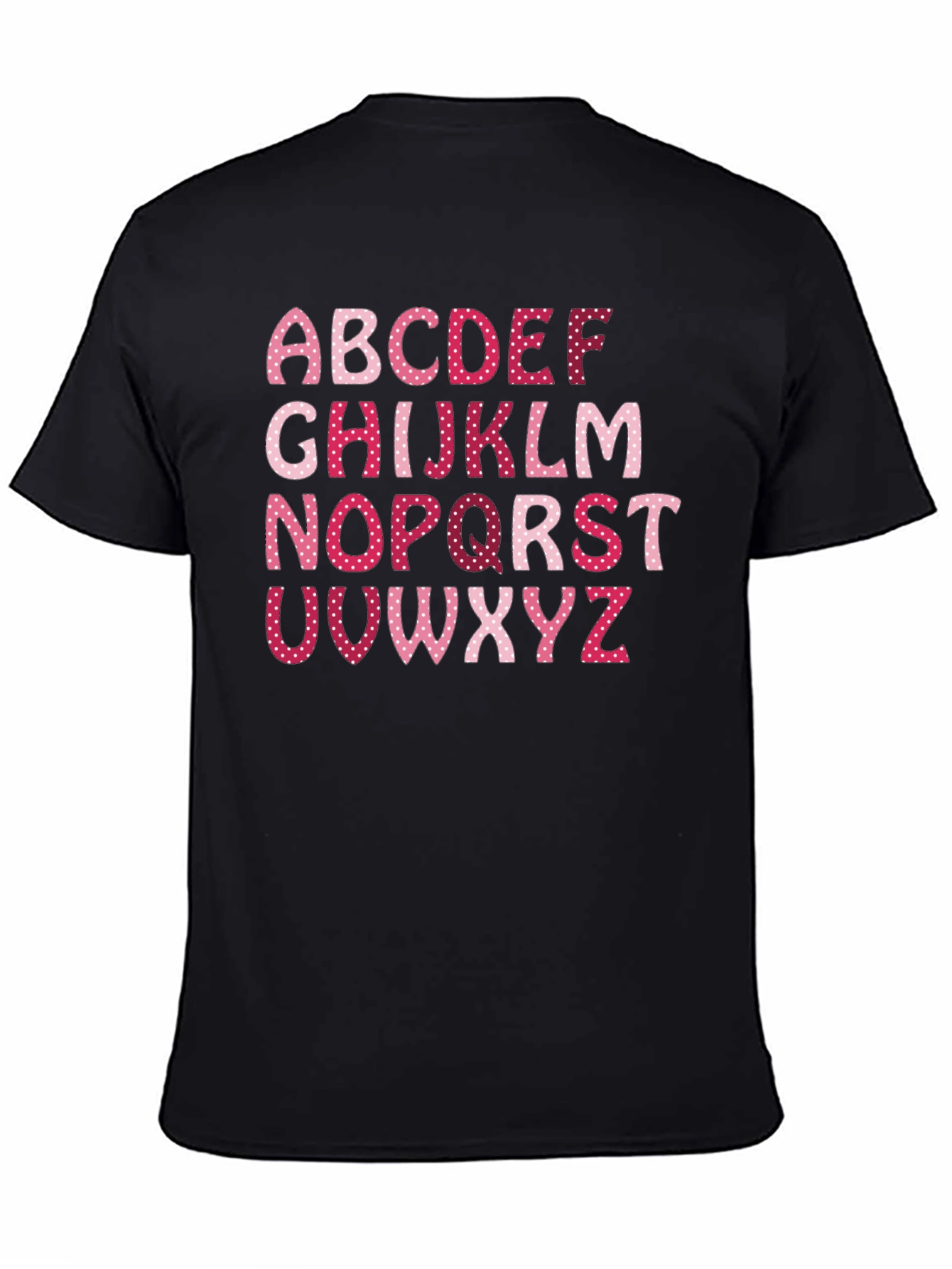 Alphabet Letter Heart Pattern Black T-Shirt