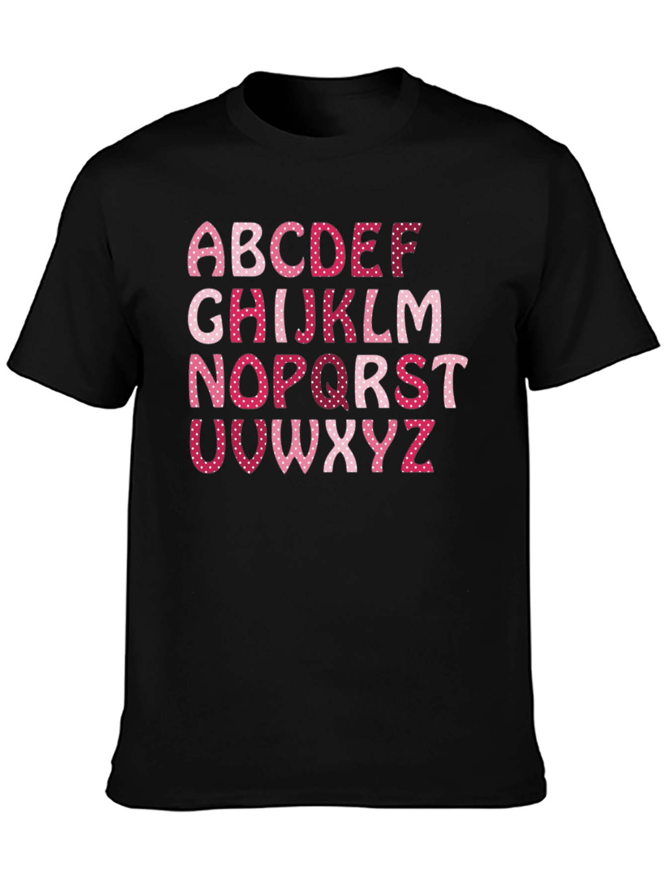 Alphabet Letter Heart Pattern Black T-Shirt
