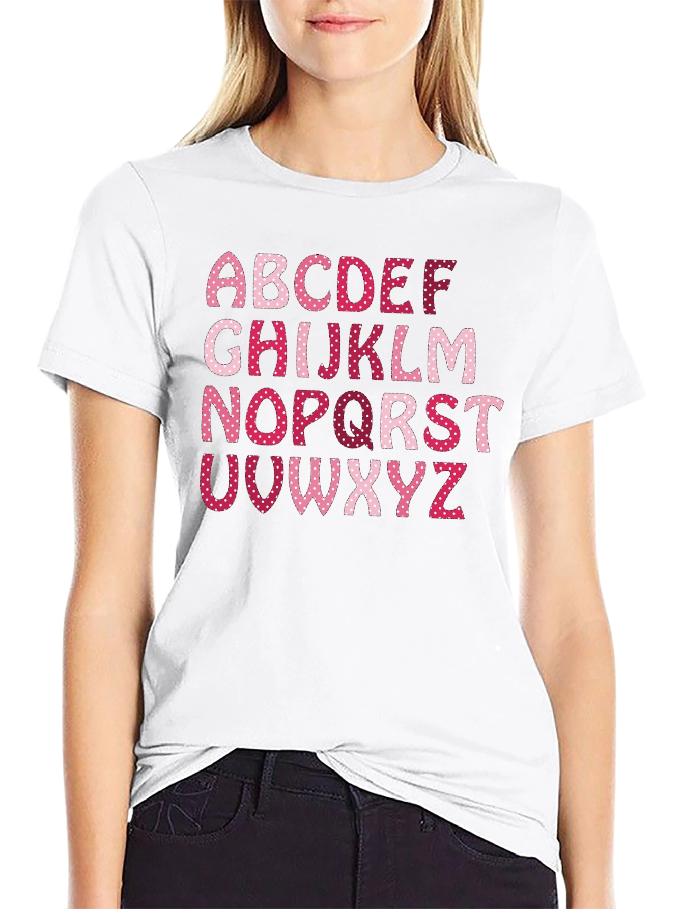 Alphabet Letter Heart Pattern Black T-Shirt