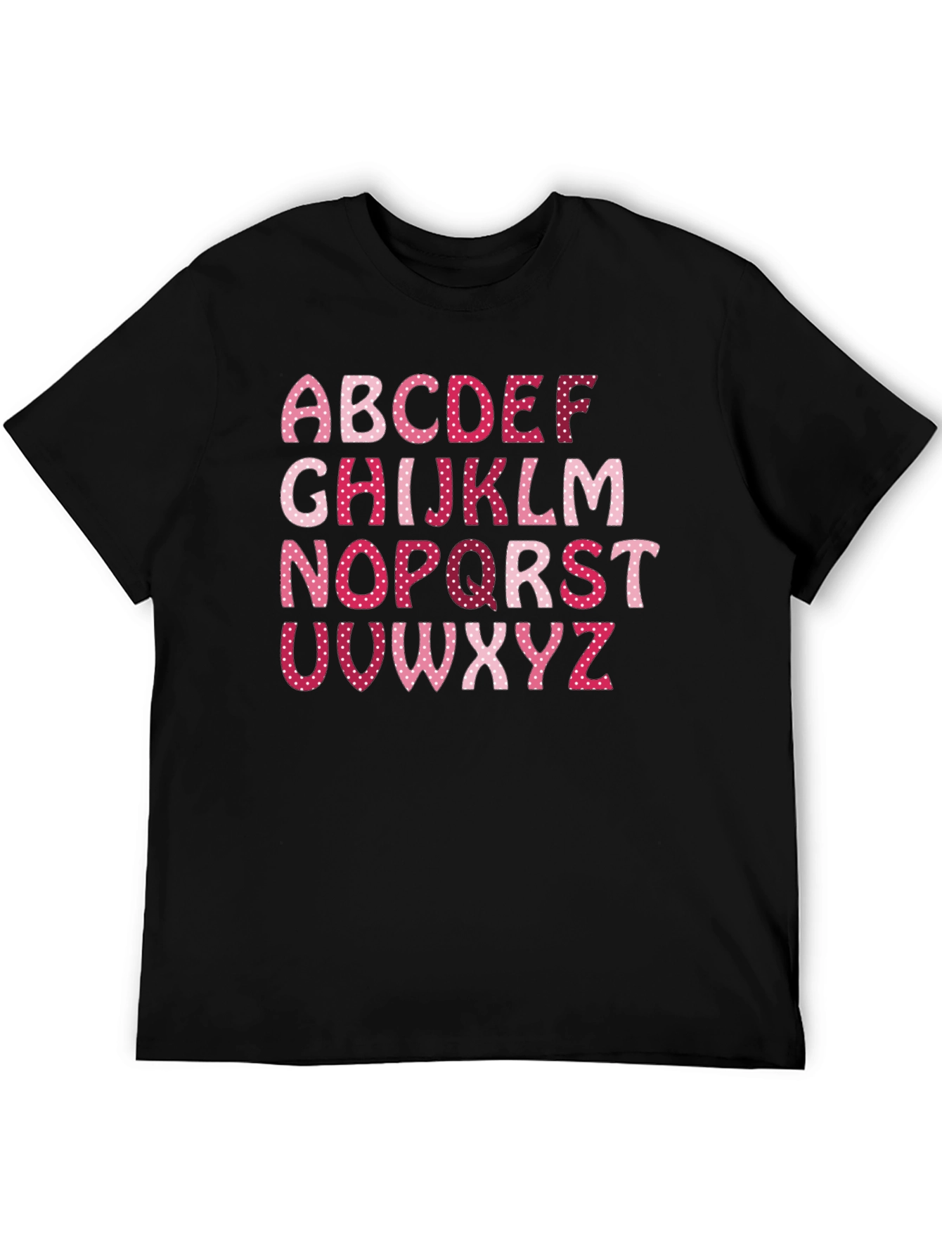 Alphabet Letter Heart Pattern Black T-Shirt