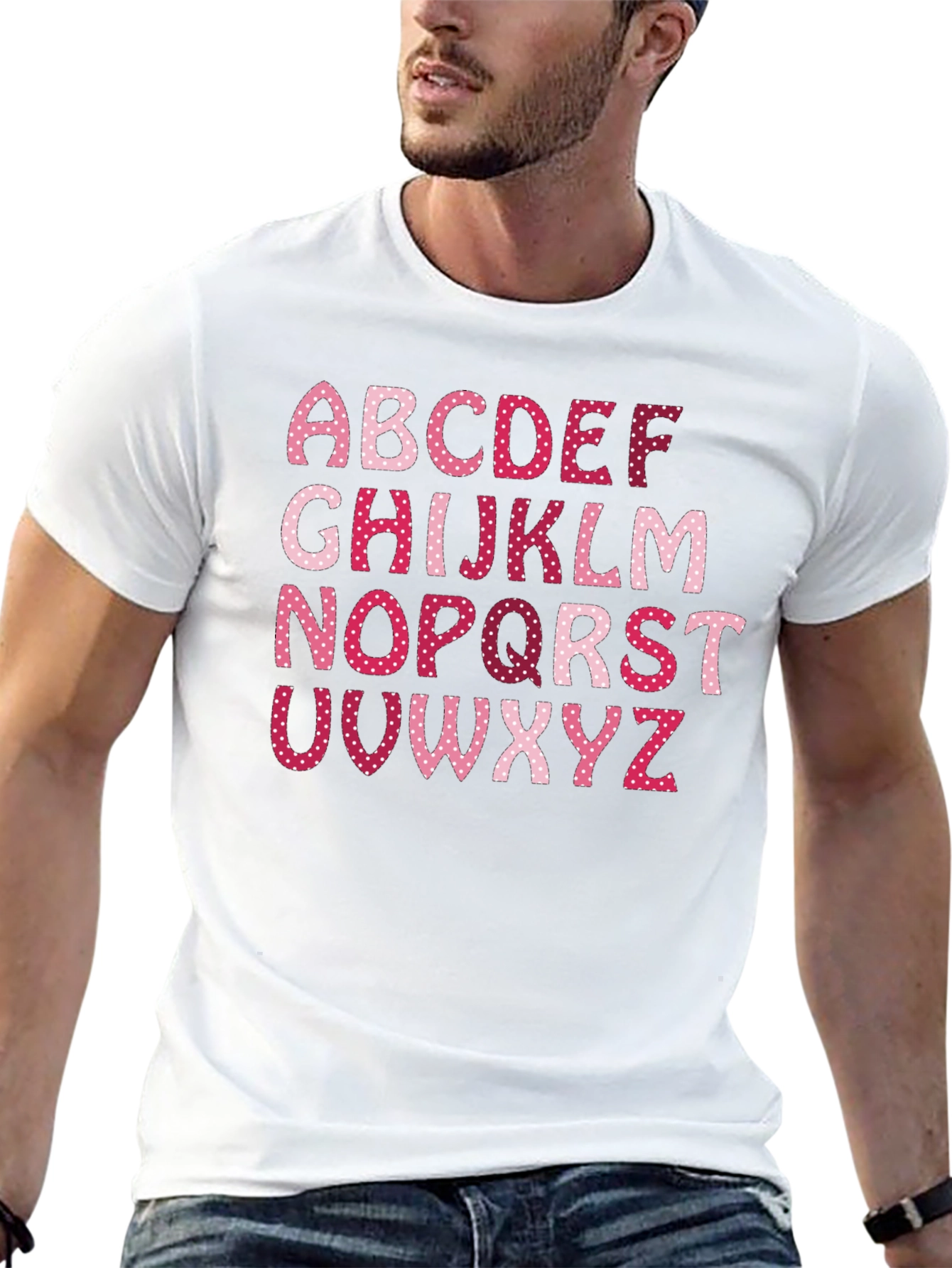 Alphabet Letter Heart Pattern Black T-Shirt