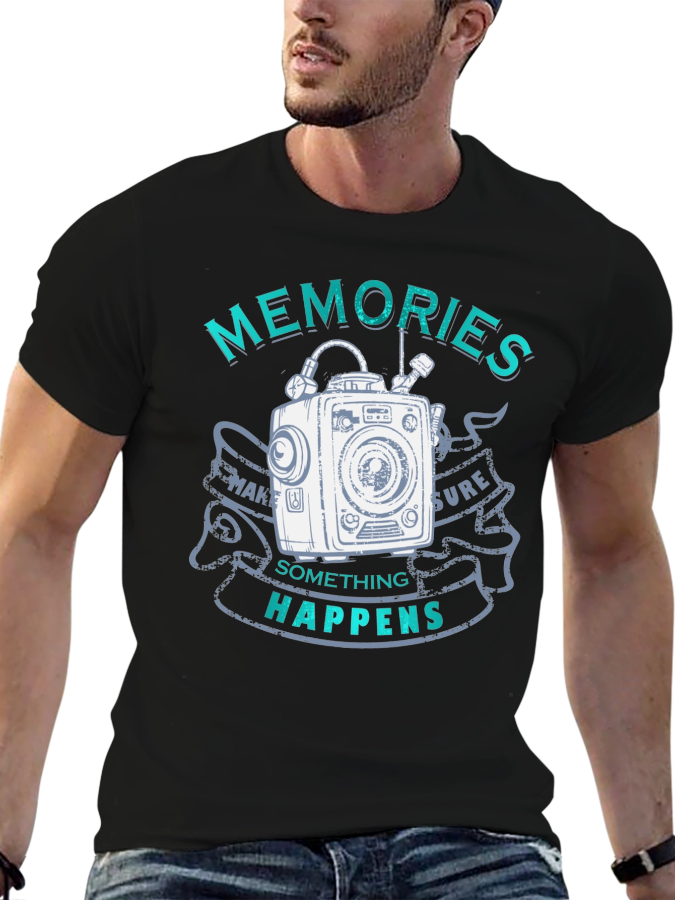 Memories Happen Graphic T-Shirt - Unique Camera Design