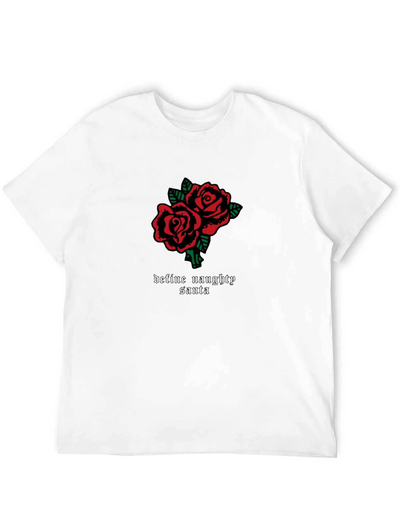 Naughty Santa Roses Graphic Tee - Black Cotton