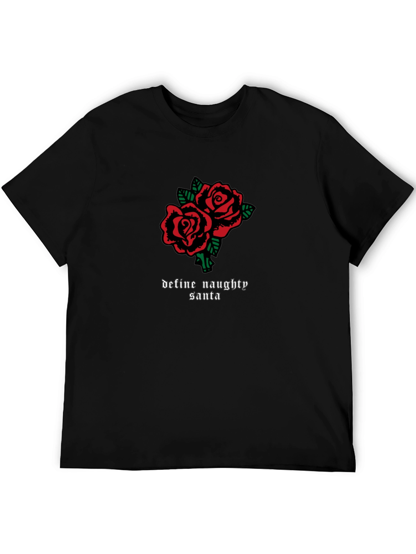 Naughty Santa Roses Graphic Tee - Black Cotton