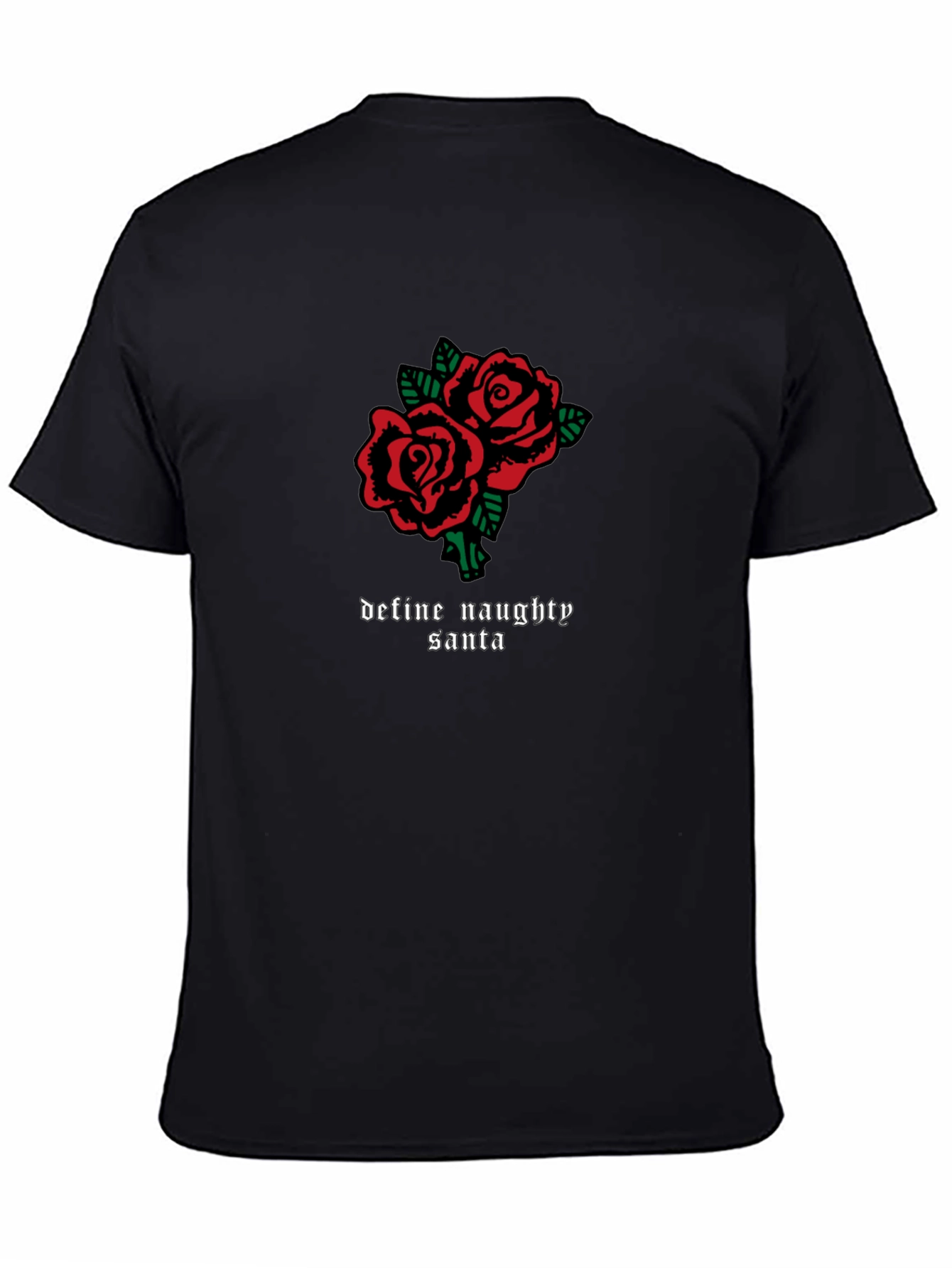 Naughty Santa Roses Graphic Tee - Black Cotton