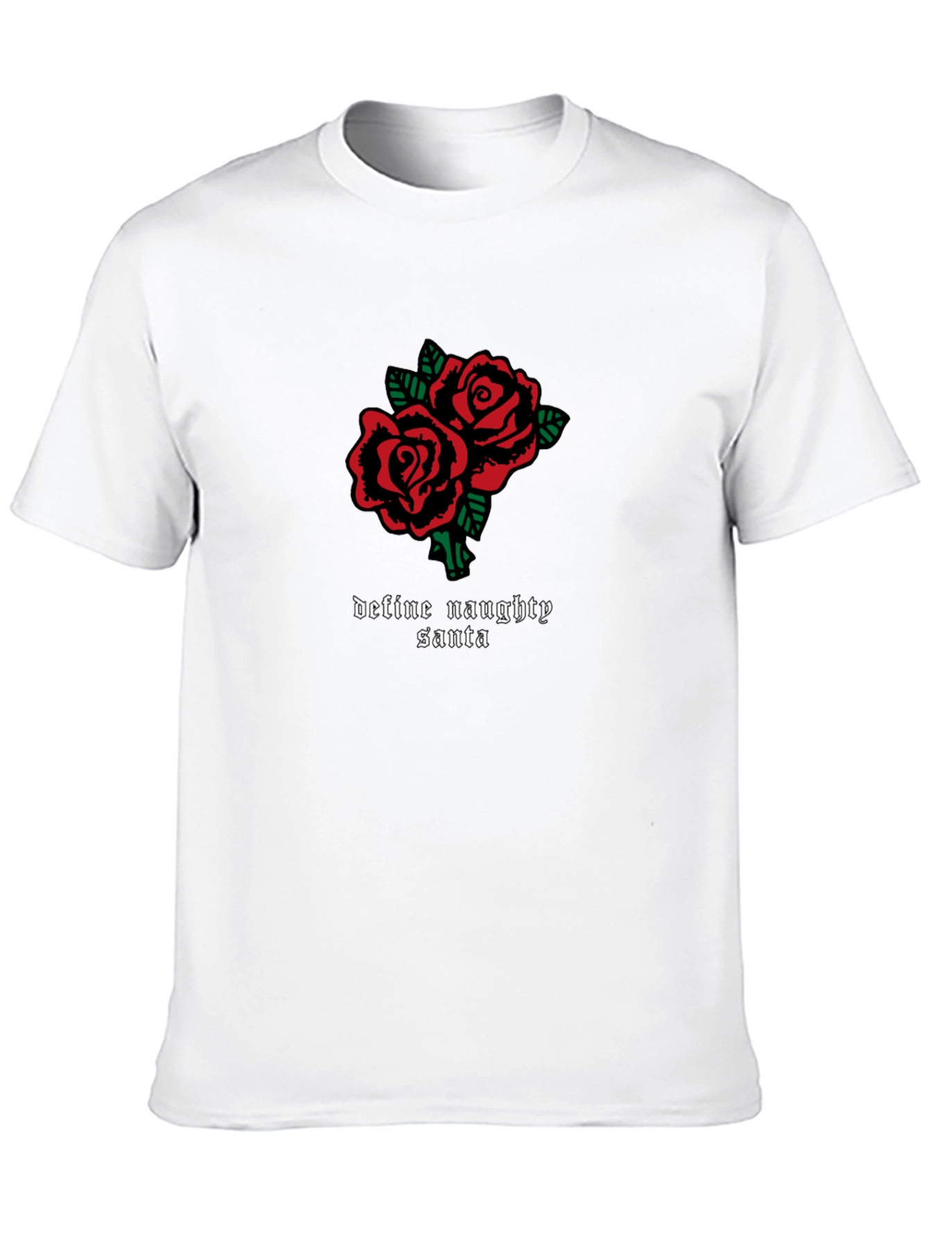 Naughty Santa Roses Graphic Tee - Black Cotton