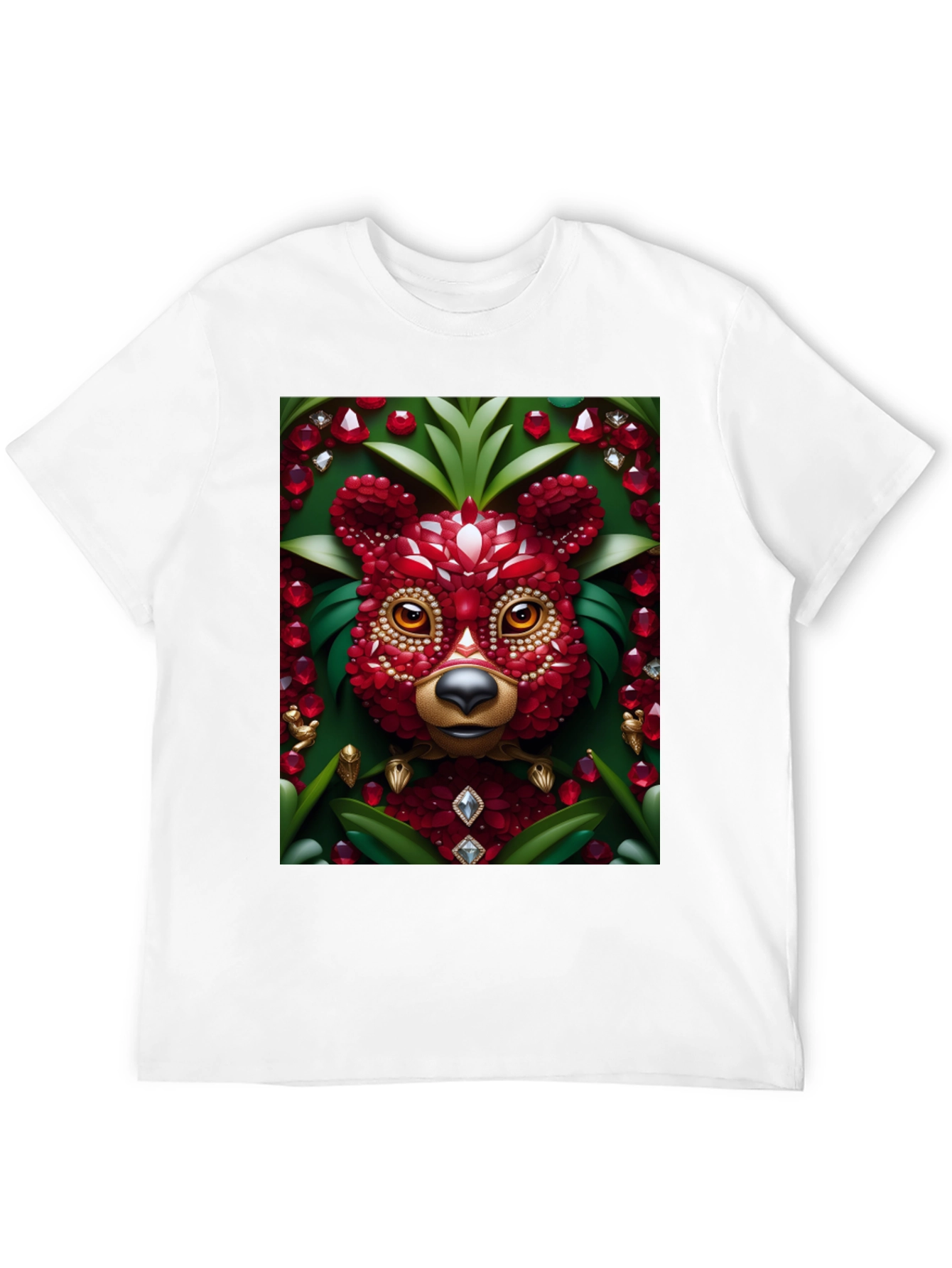 Red Jewel Bear Graphic Tee - Unique Art T-Shirt