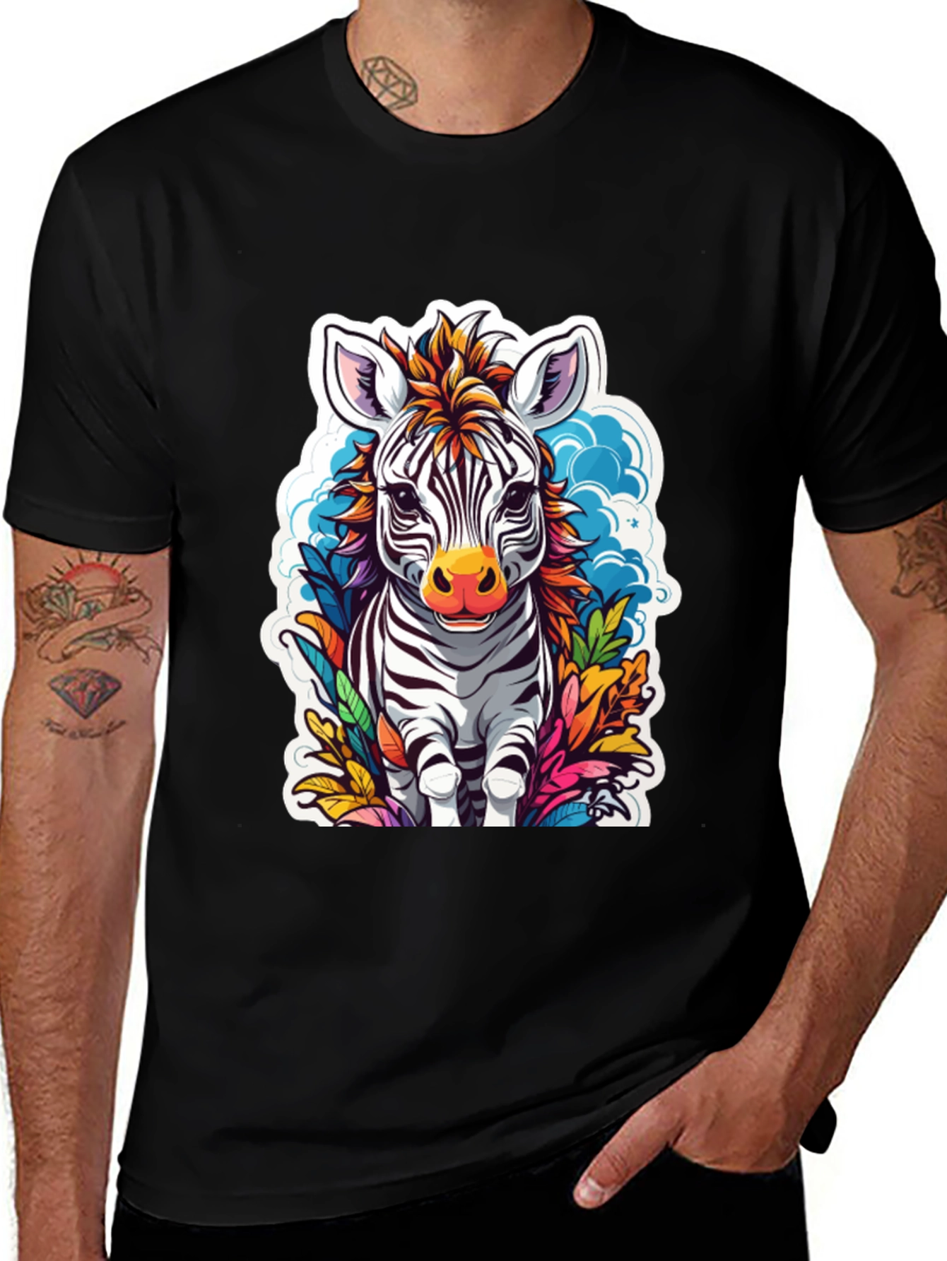 Zebra Cartoon Graphic Print Black T-Shirt