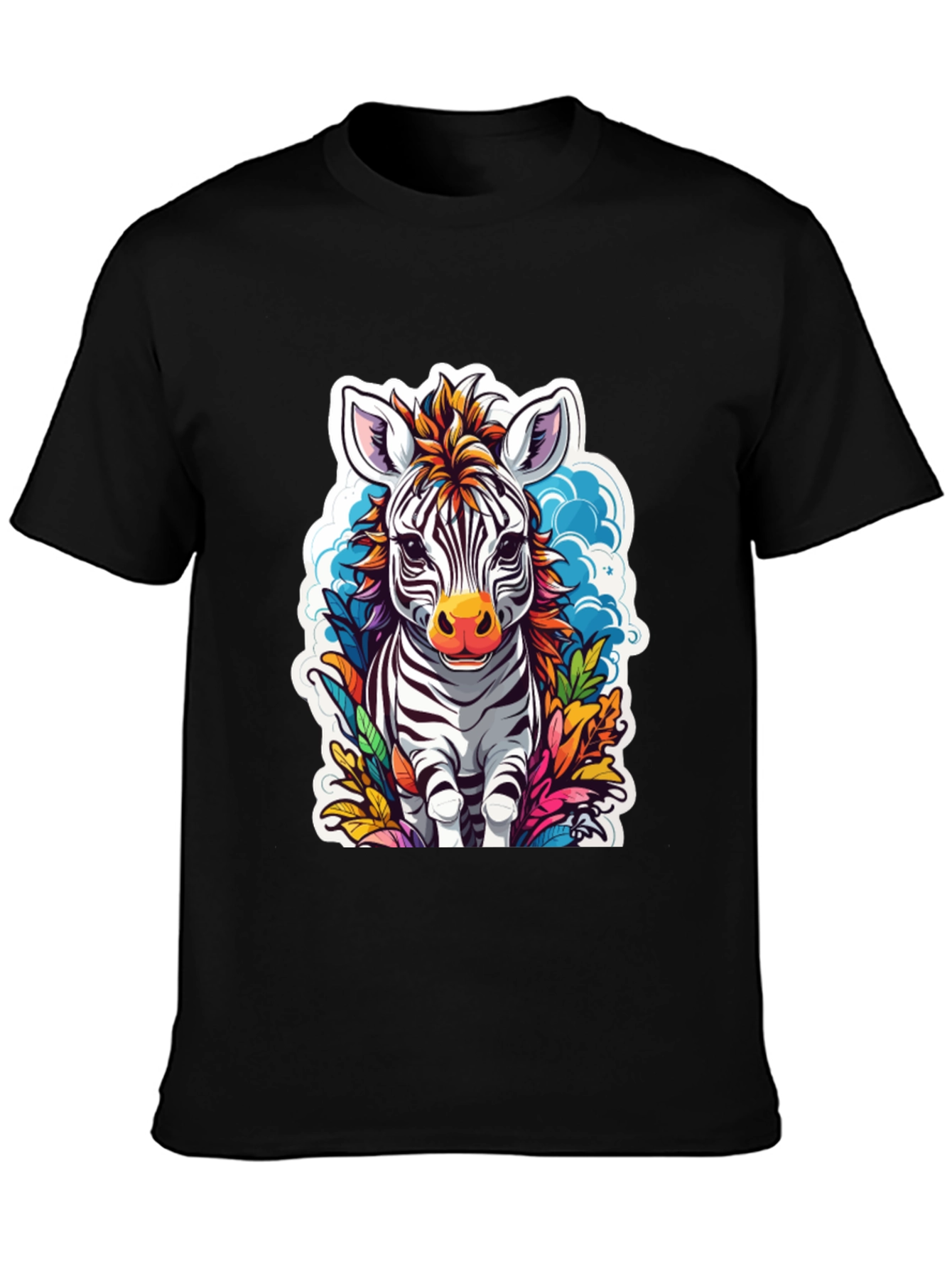 Zebra Cartoon Graphic Print Black T-Shirt