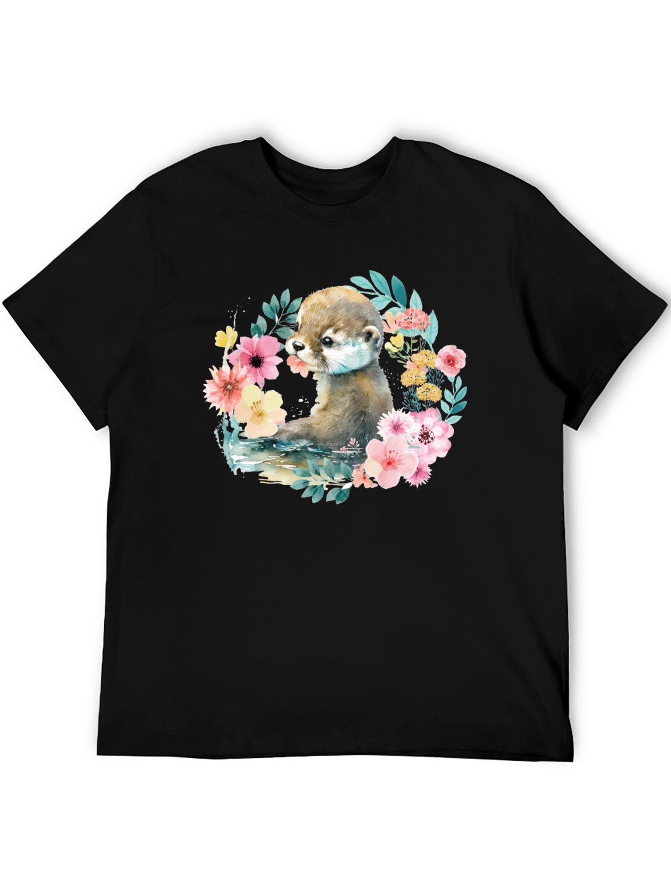 Otter Floral Wreath Graphic T-Shirt