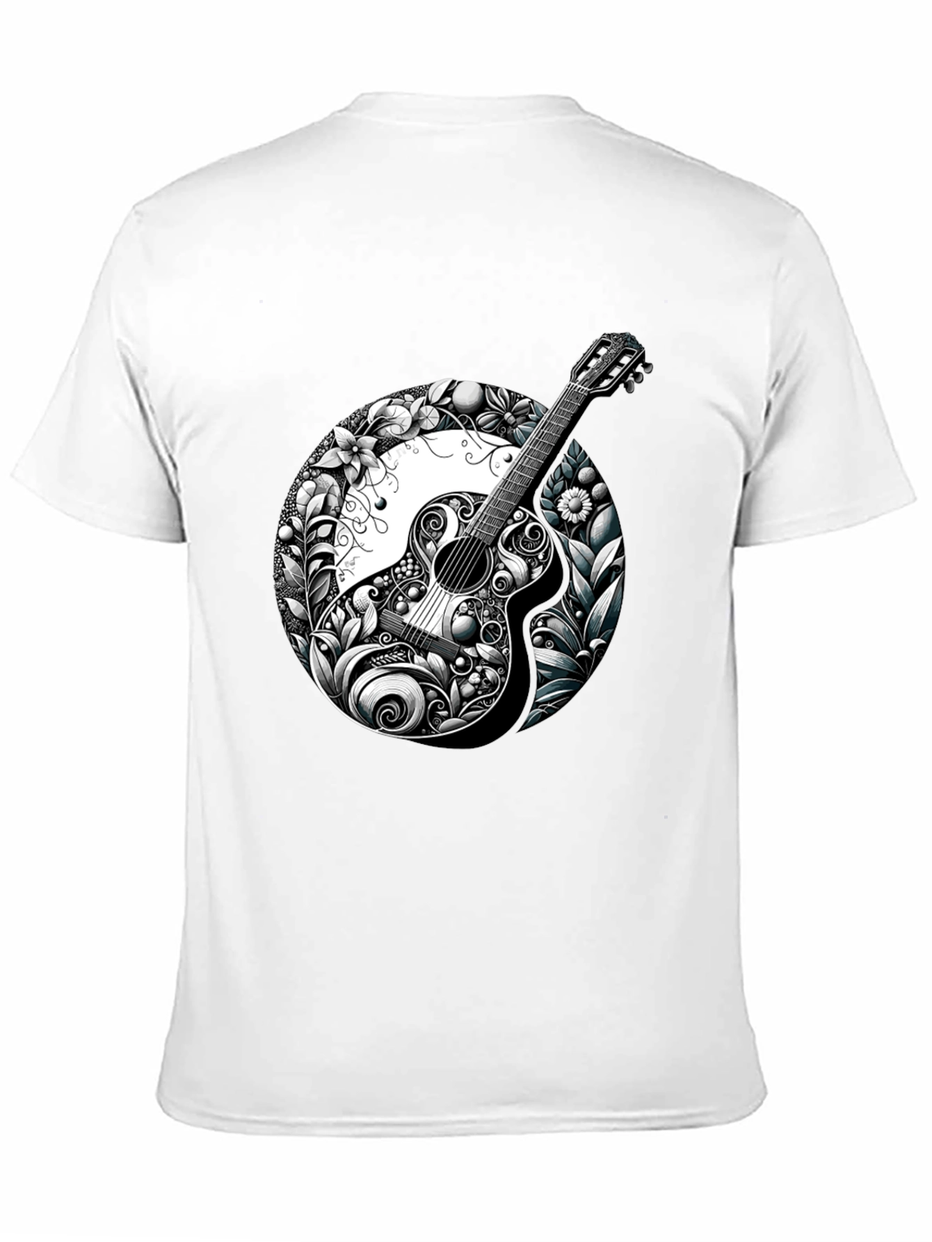 Guitar Floral Graphic Black T-Shirt