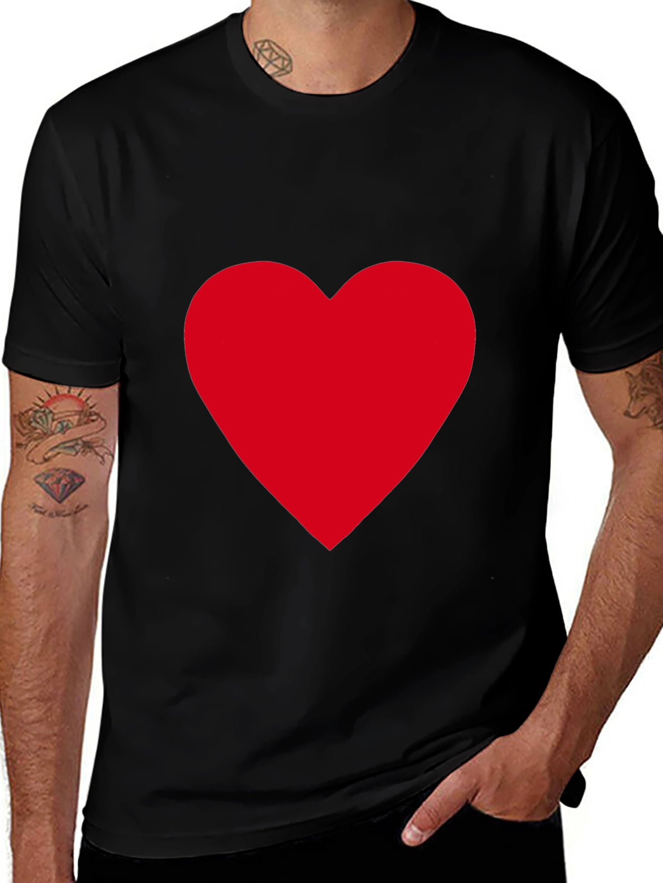 Bold Red Heart on Black T-Shirt
