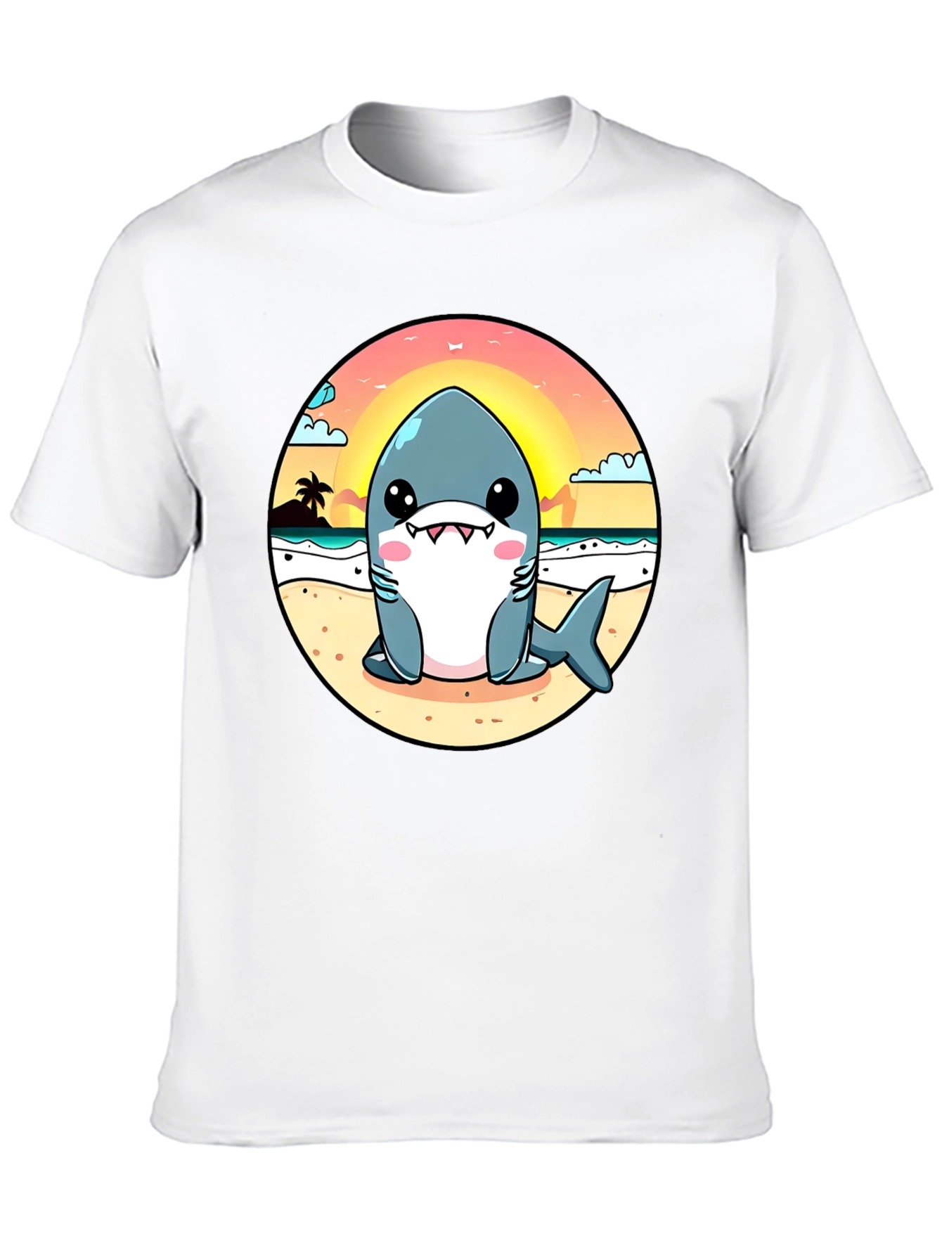 Cute Cartoon Shark on Beach T-Shirt