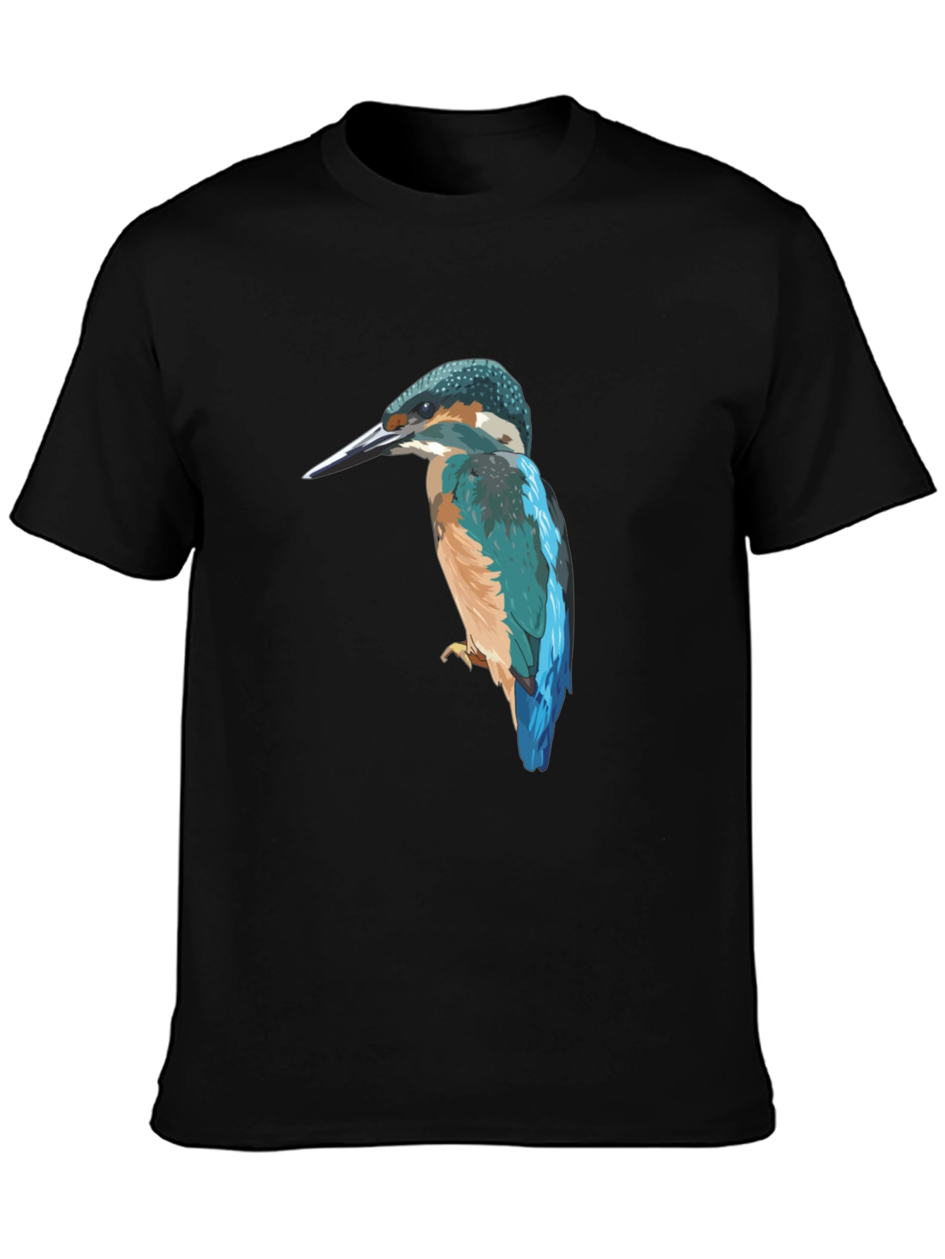 Kingfisher Bird Graphic Tee - Black Cotton T-Shirt