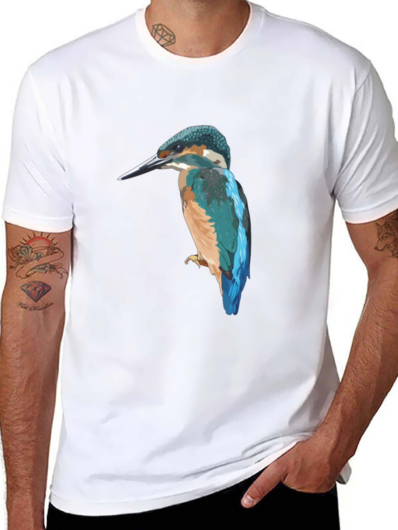 Kingfisher Bird Graphic Tee - Black Cotton T-Shirt