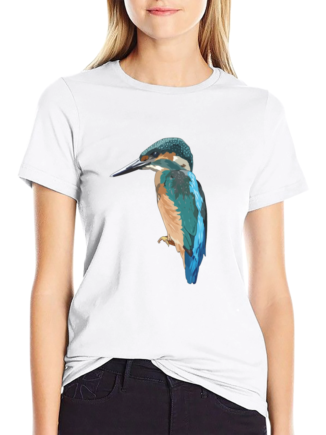 Kingfisher Bird Graphic Tee - Black Cotton T-Shirt