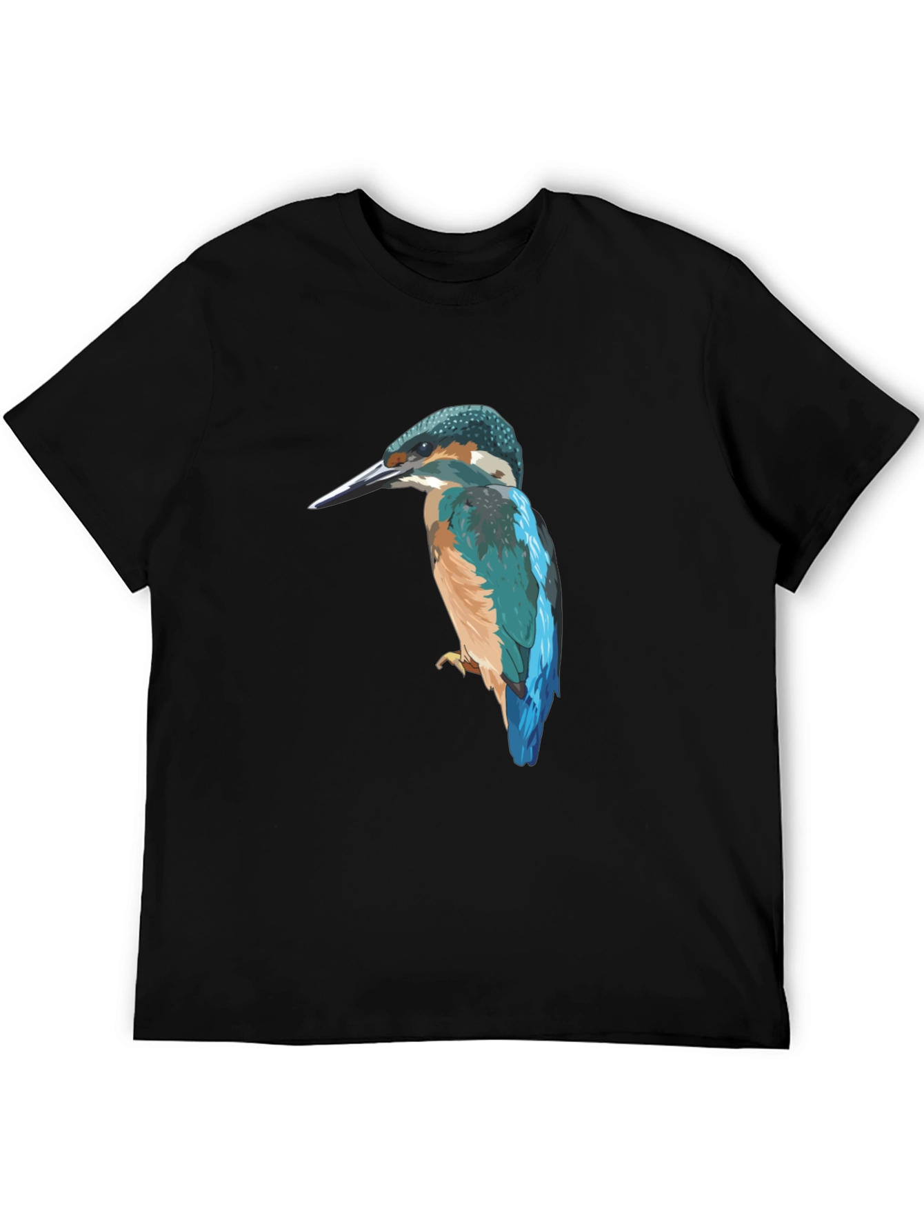 Kingfisher Bird Graphic Tee - Black Cotton T-Shirt