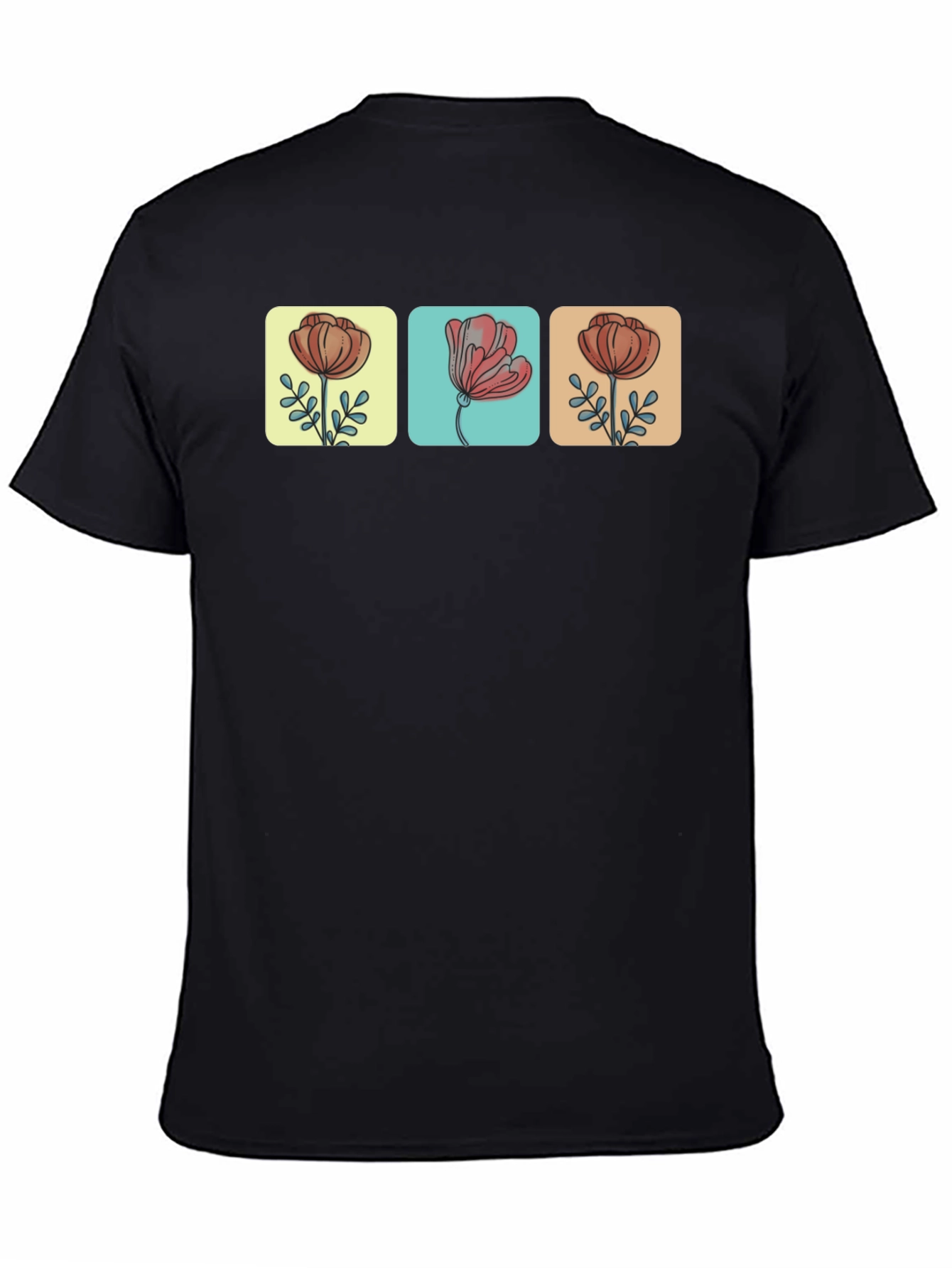 Floral Squares Black T-Shirt