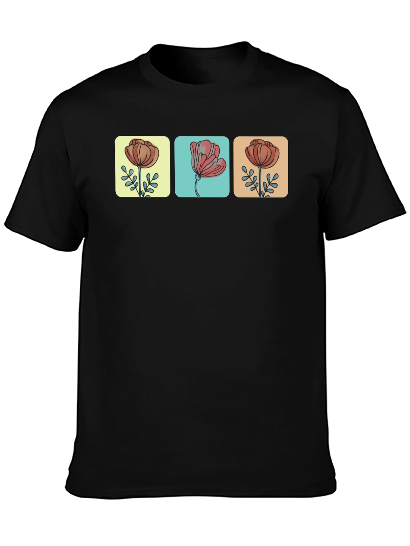 Floral Squares Black T-Shirt