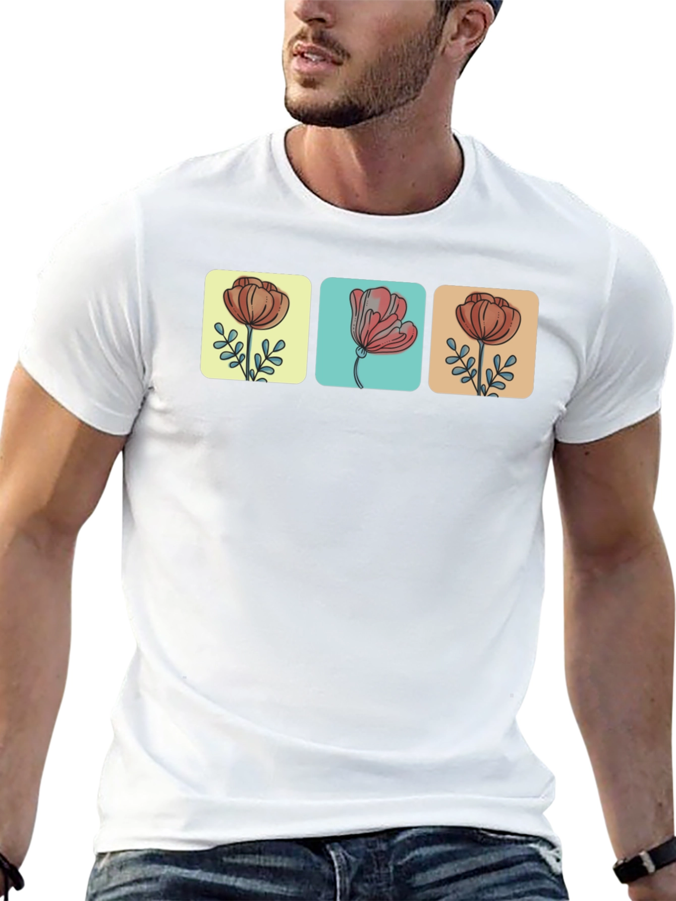 Floral Squares Black T-Shirt