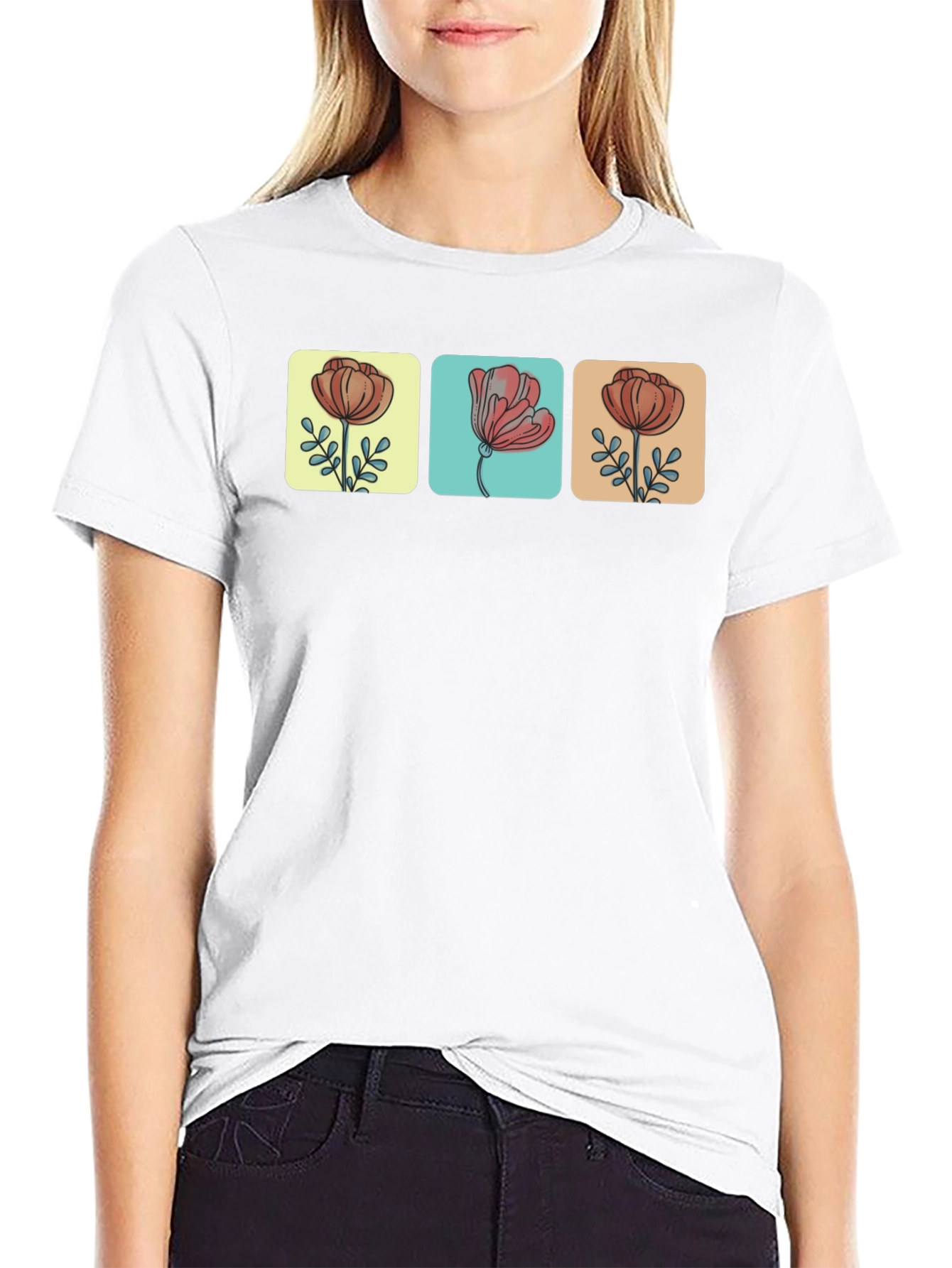 Floral Squares Black T-Shirt
