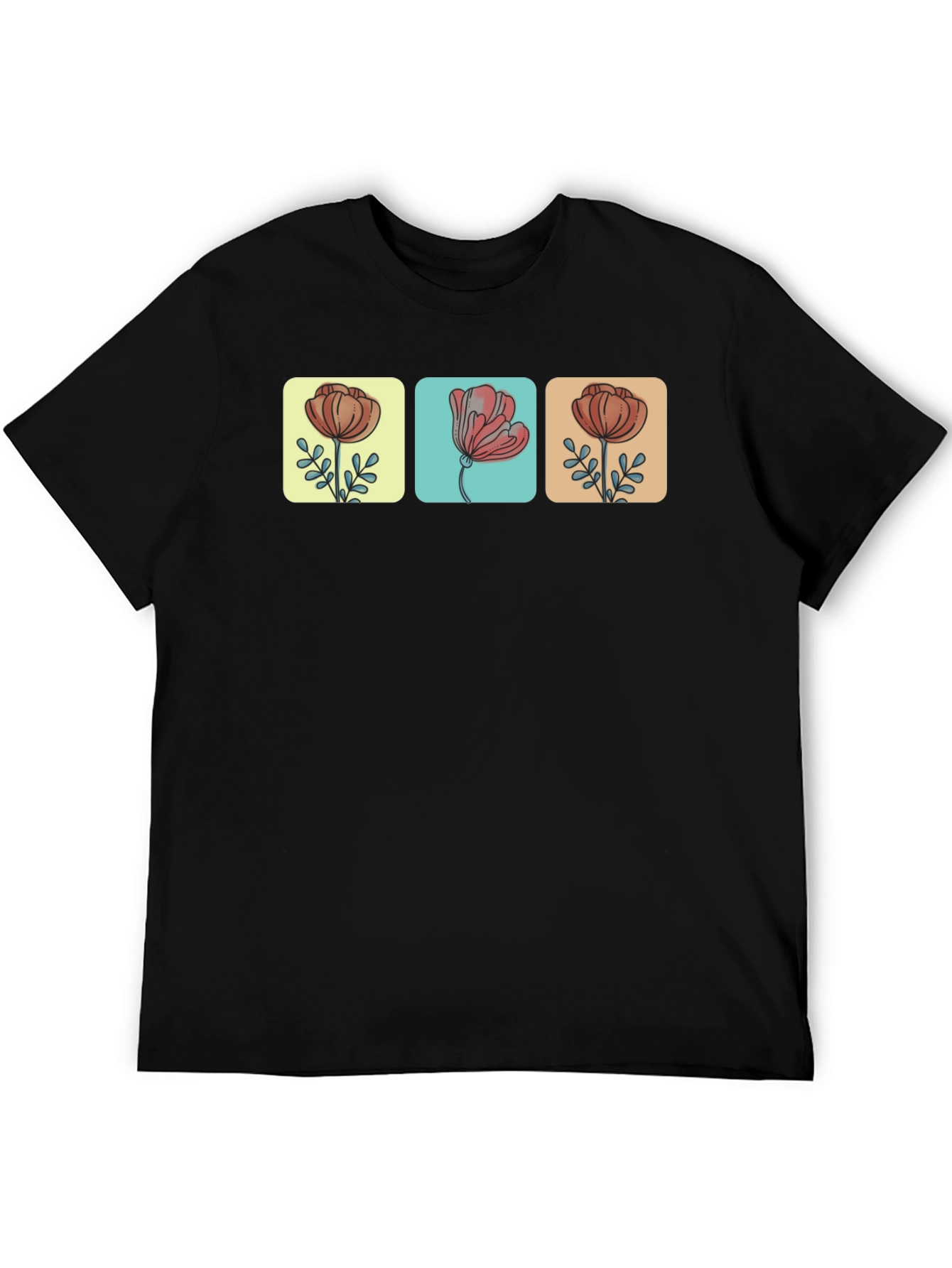 Floral Squares Black T-Shirt