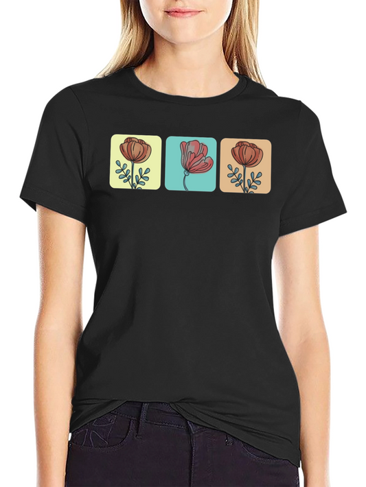 Floral Squares Black T-Shirt
