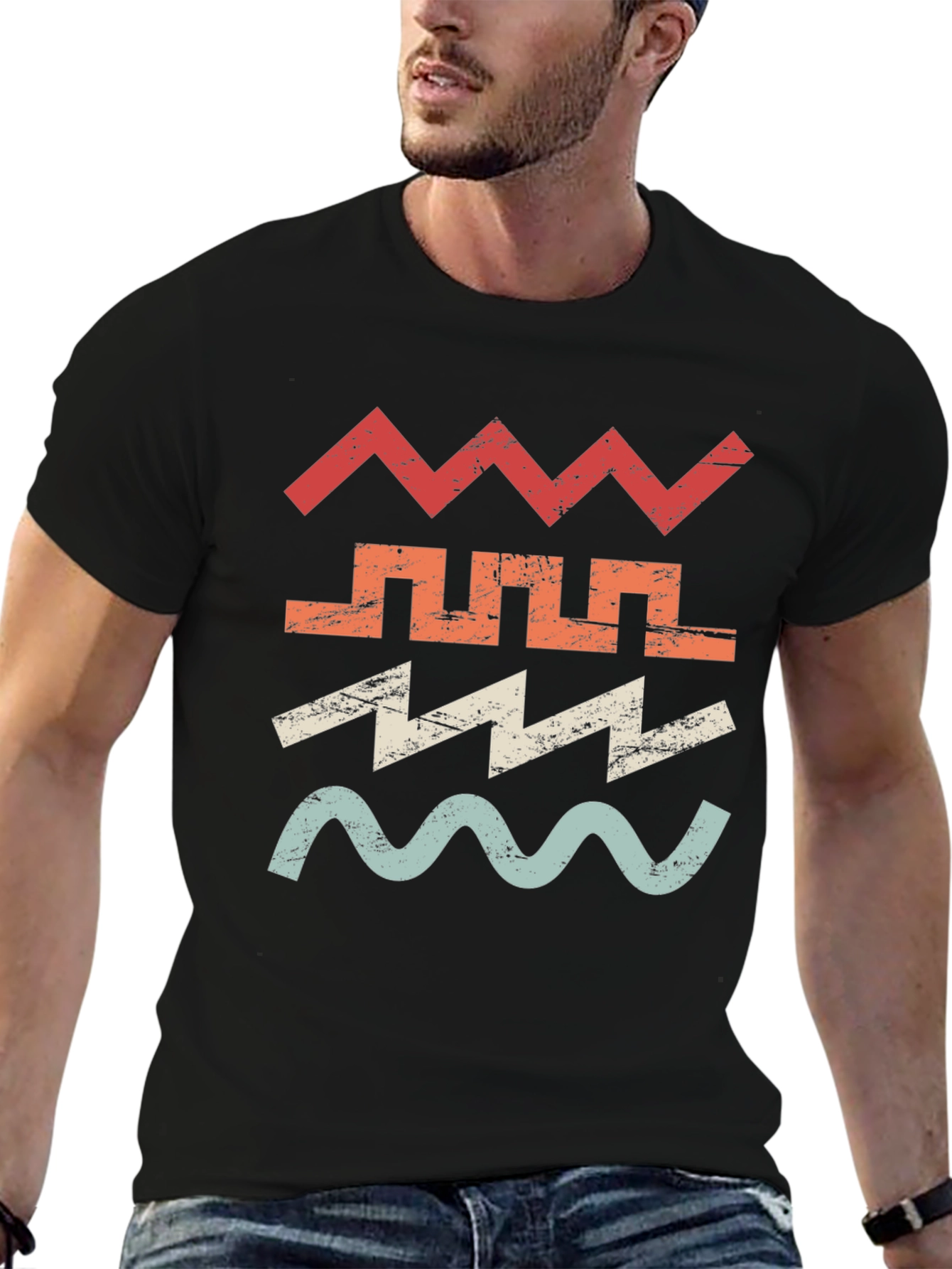 Retro Geometric Graphic Tee - Black
