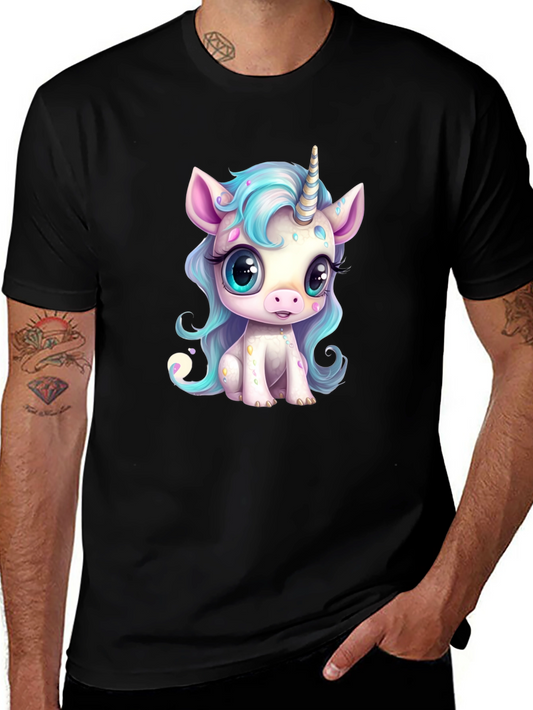 Cute Cartoon Unicorn Graphic Black T-Shirt