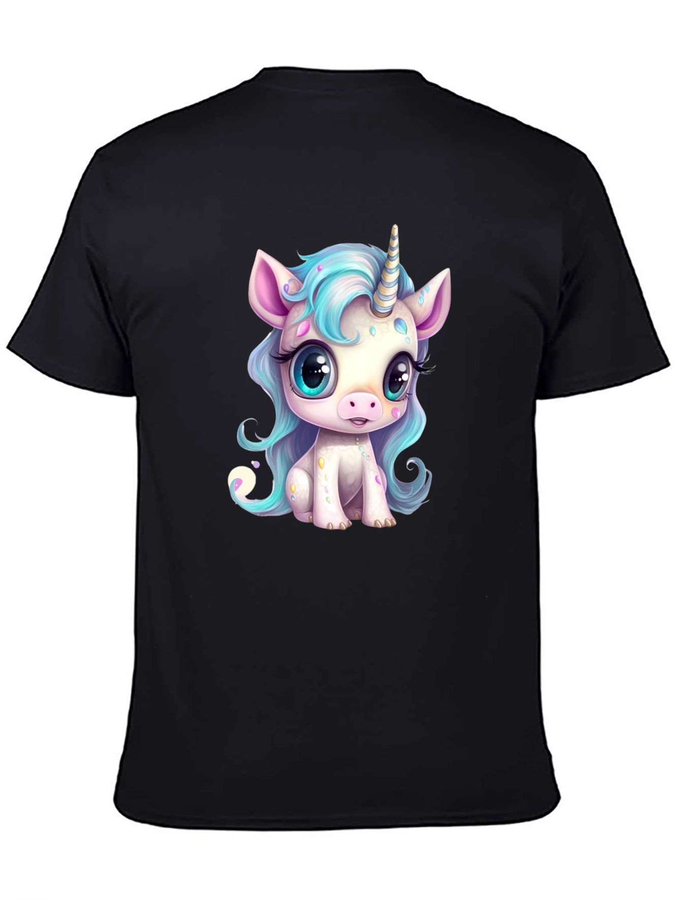 Cute Cartoon Unicorn Graphic Black T-Shirt