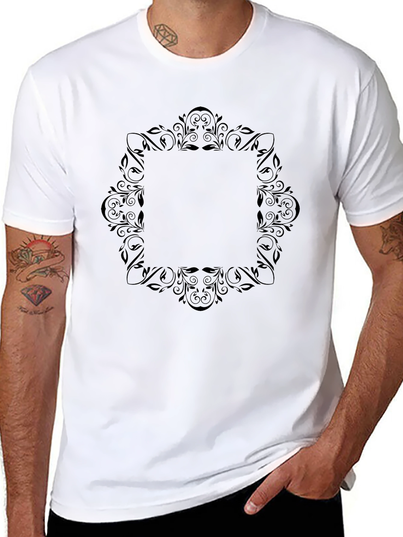 Black Floral Frame Graphic T-Shirt