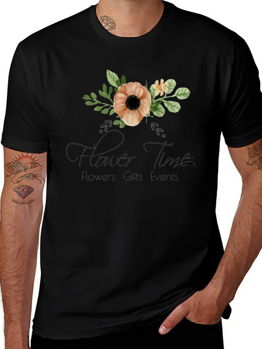 Floral Time Black Graphic T-Shirt