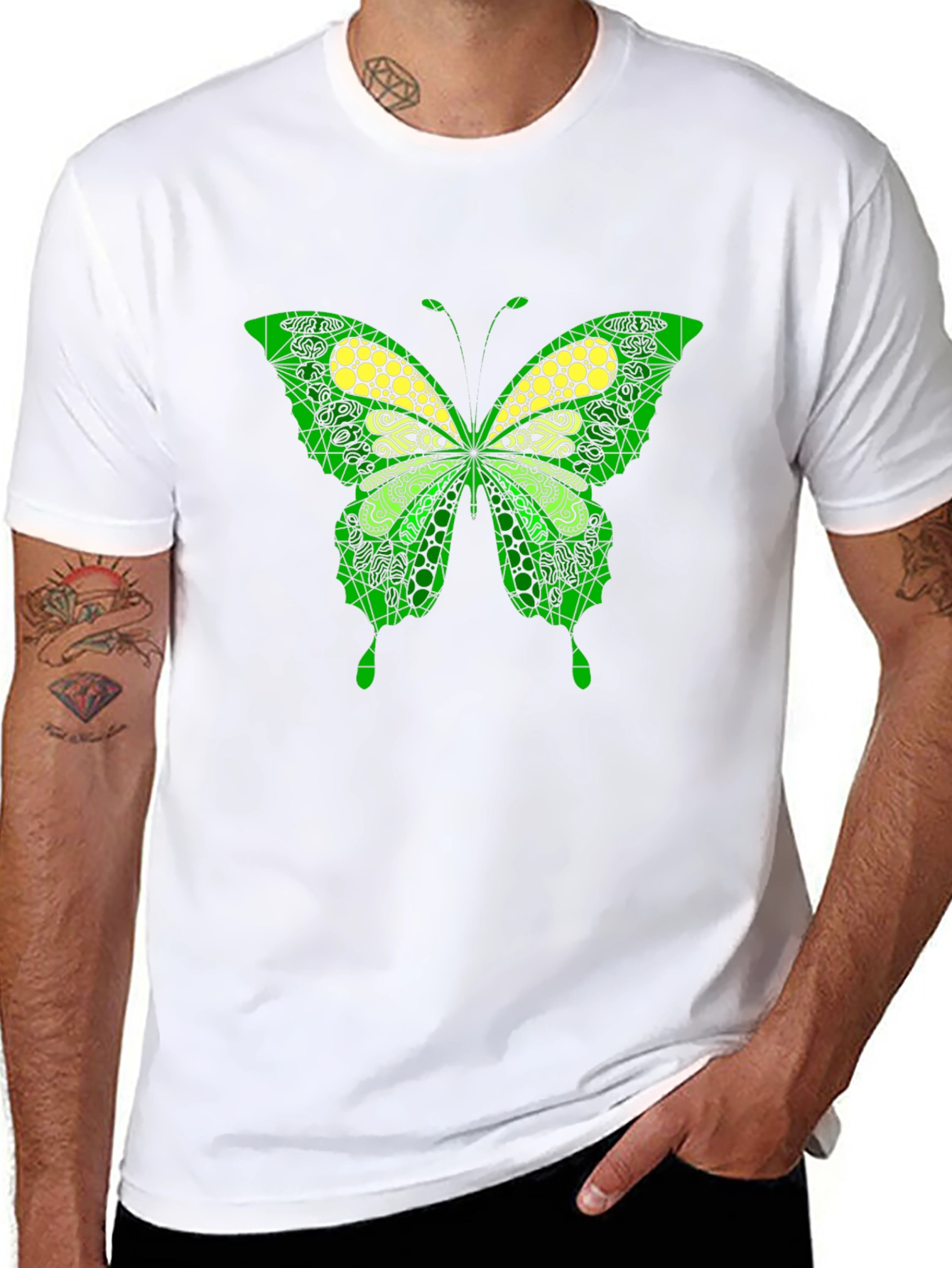 Butterfly Graphic Print Mens Black T-Shirt