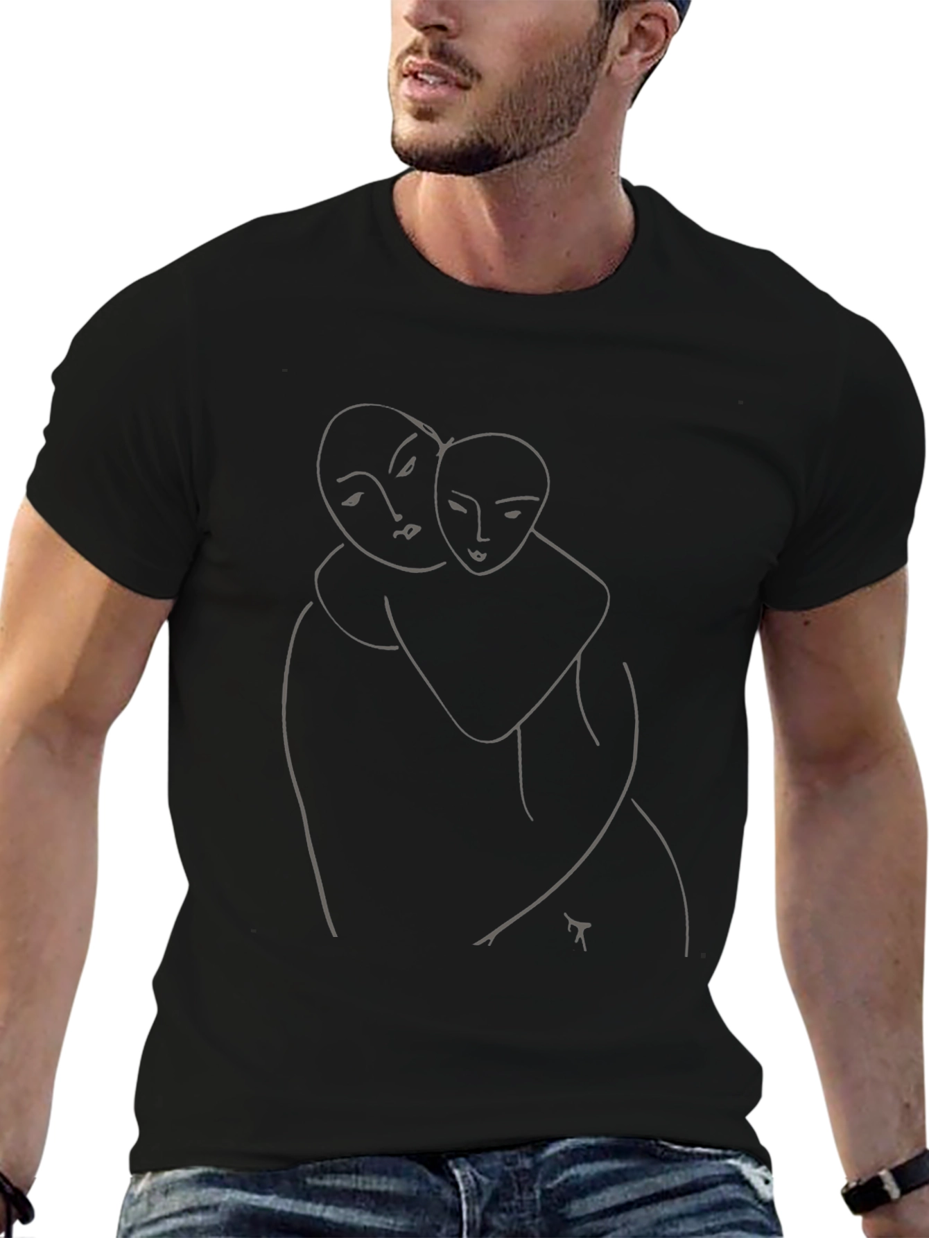 Abstract Hug Graphic Black T-Shirt