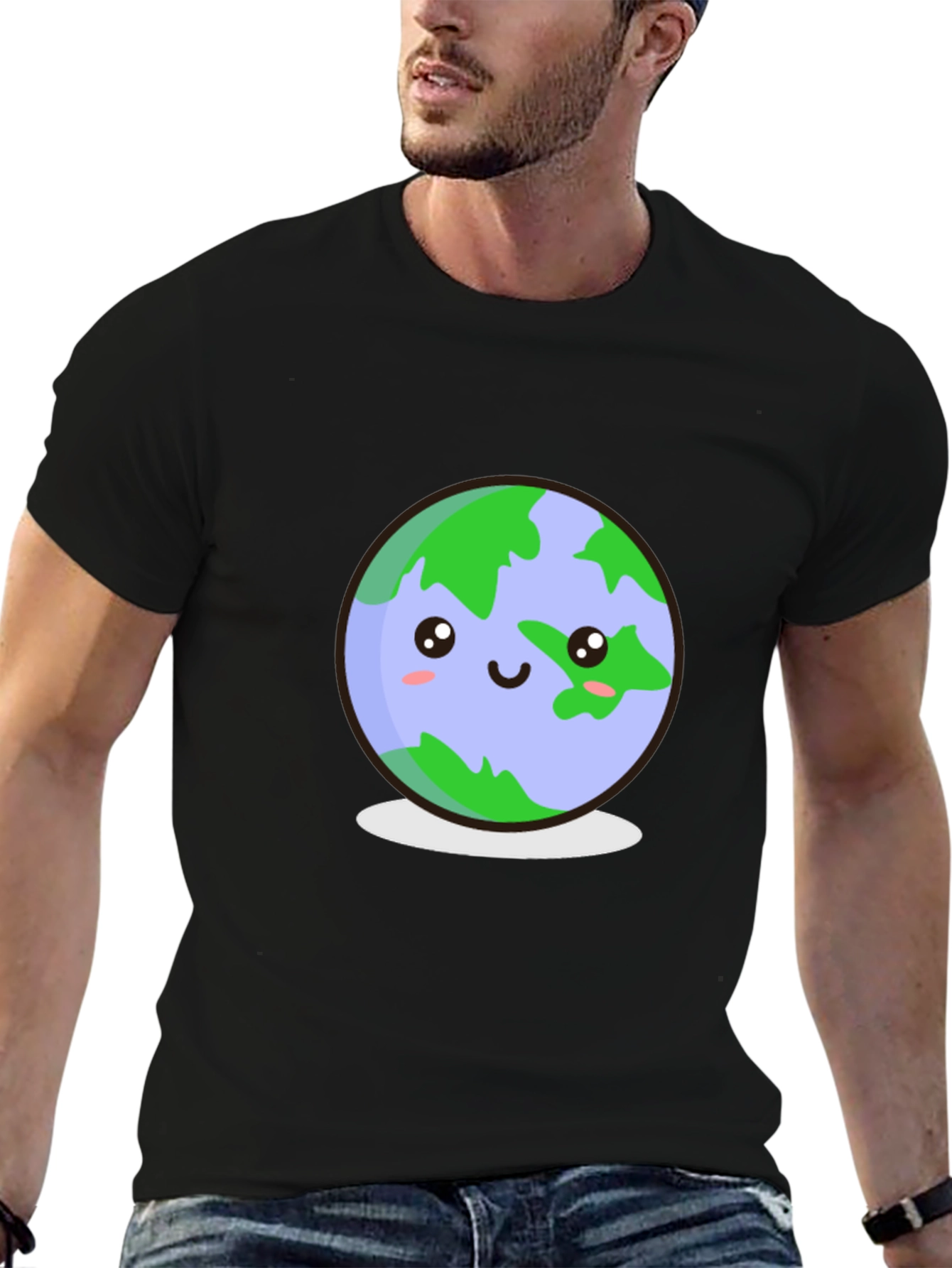 Kawaii Earth Graphic Tee - Black T-Shirt