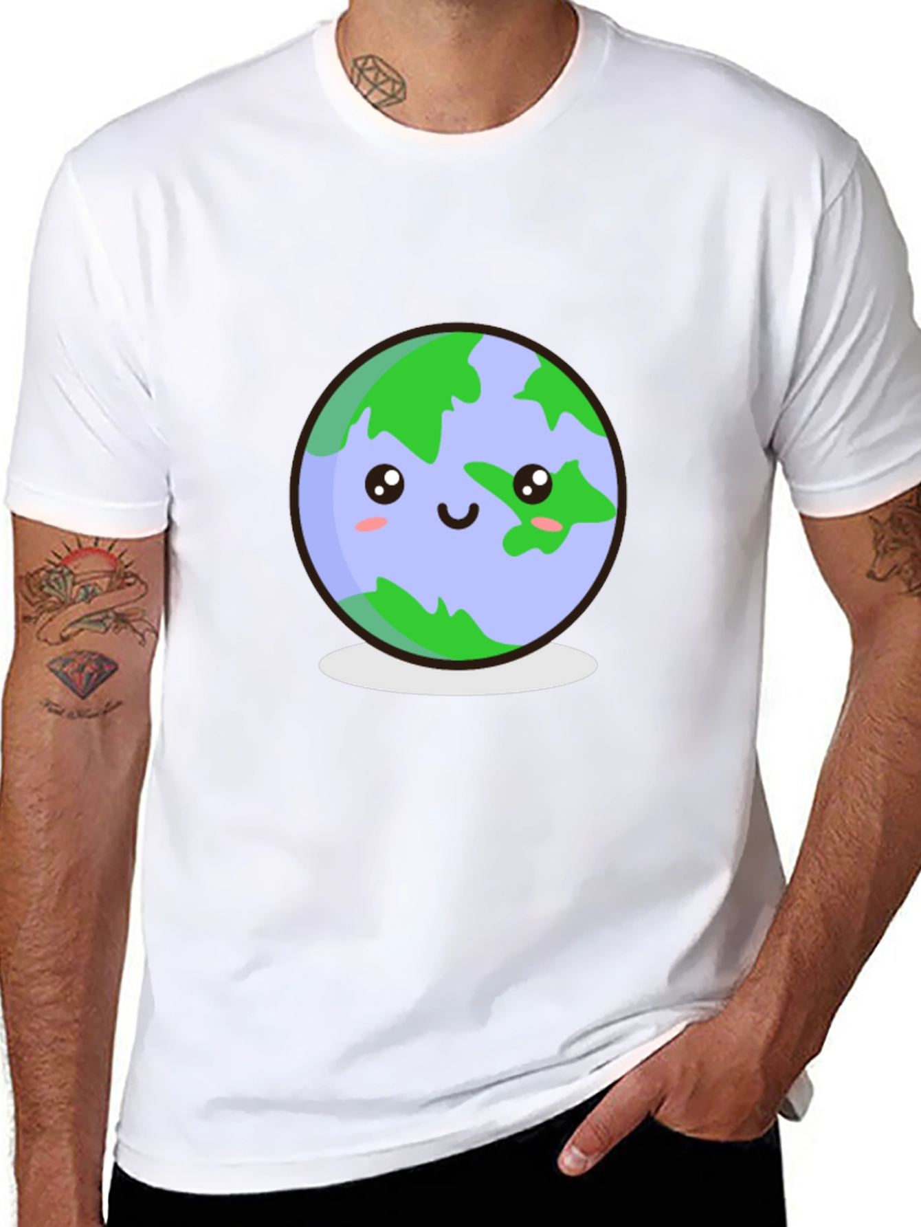 Kawaii Earth Graphic Tee - Black T-Shirt