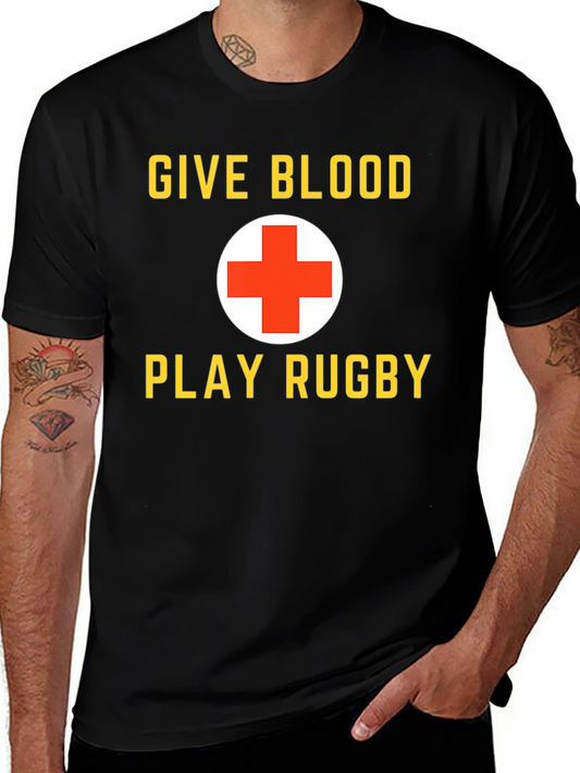 Give Blood Play Rugby Black Graphic T-Shirt